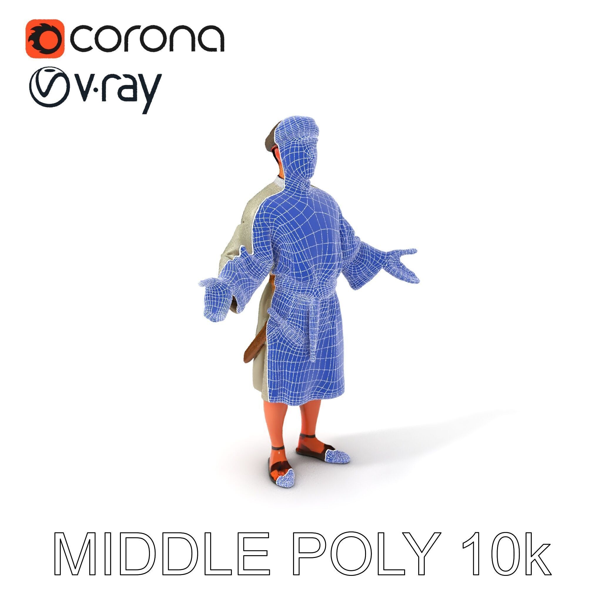 Friendly Medieval Artist in Traditional Attire D Character Model Low-poly 3D model_21