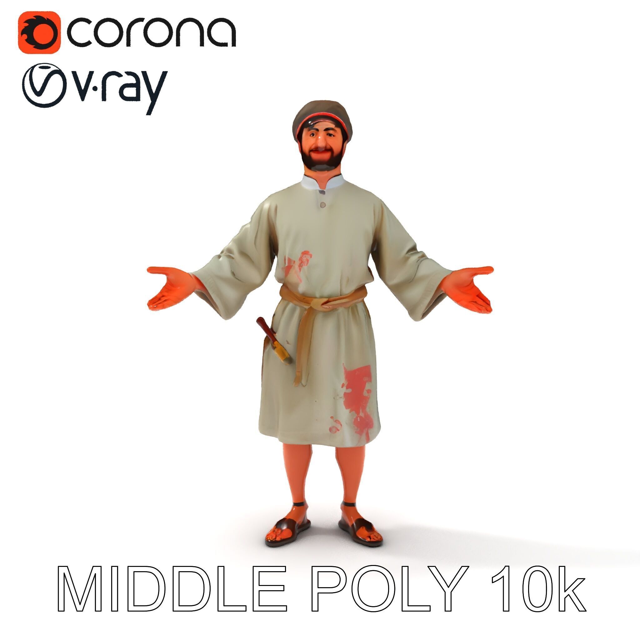 Friendly Medieval Artist in Traditional Attire D Character Model Low-poly 3D model_24