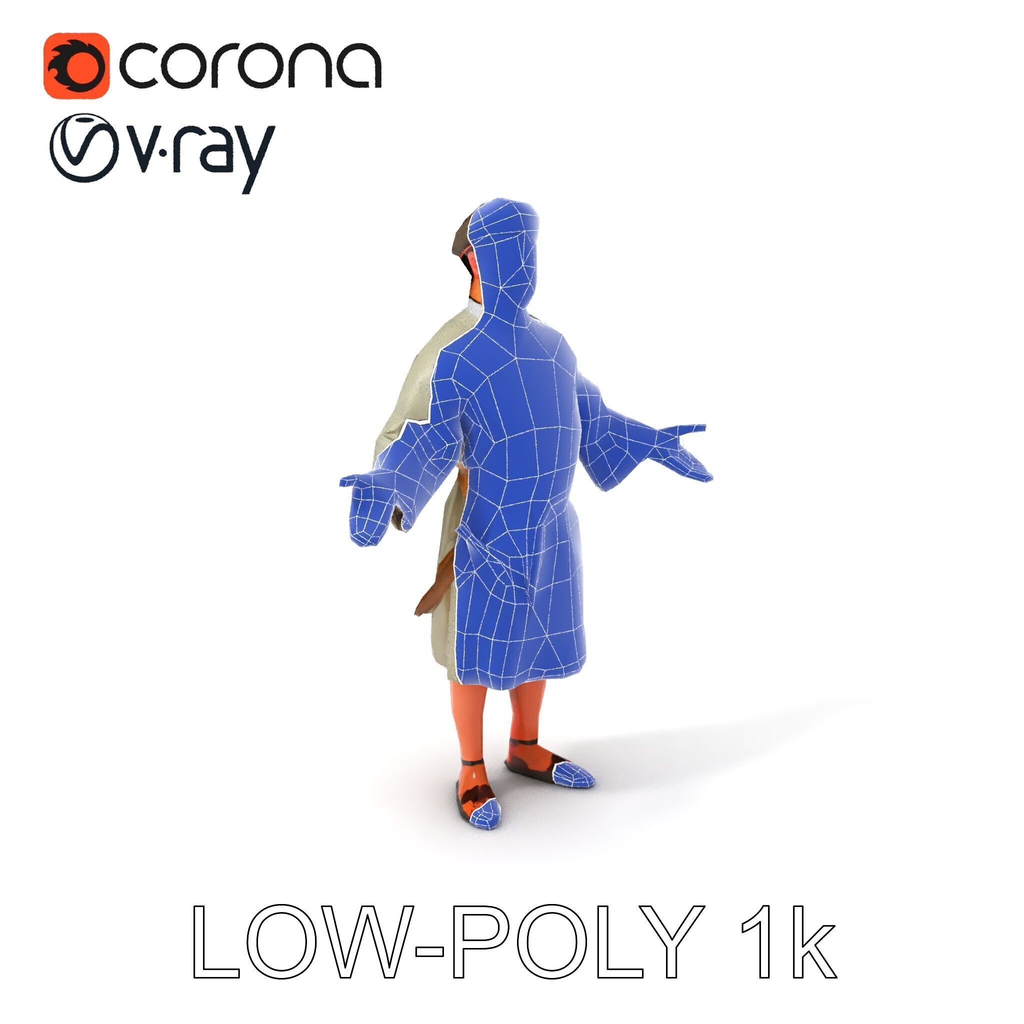 Friendly Medieval Artist in Traditional Attire D Character Model Low-poly 3D model_22