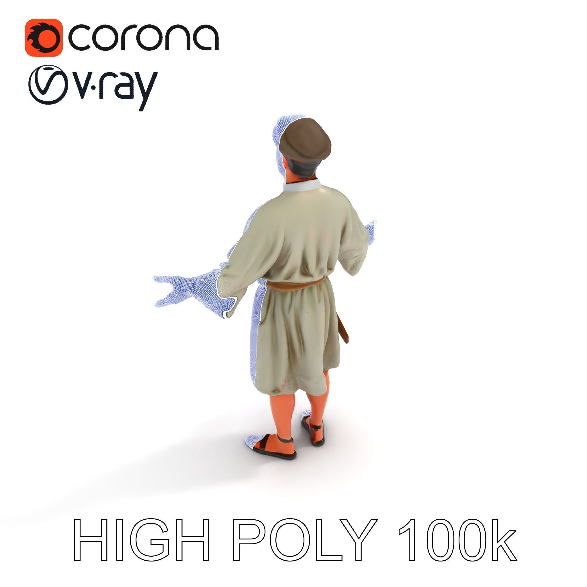 Friendly Medieval Artist in Traditional Attire D Character Model Low-poly 3D model_29