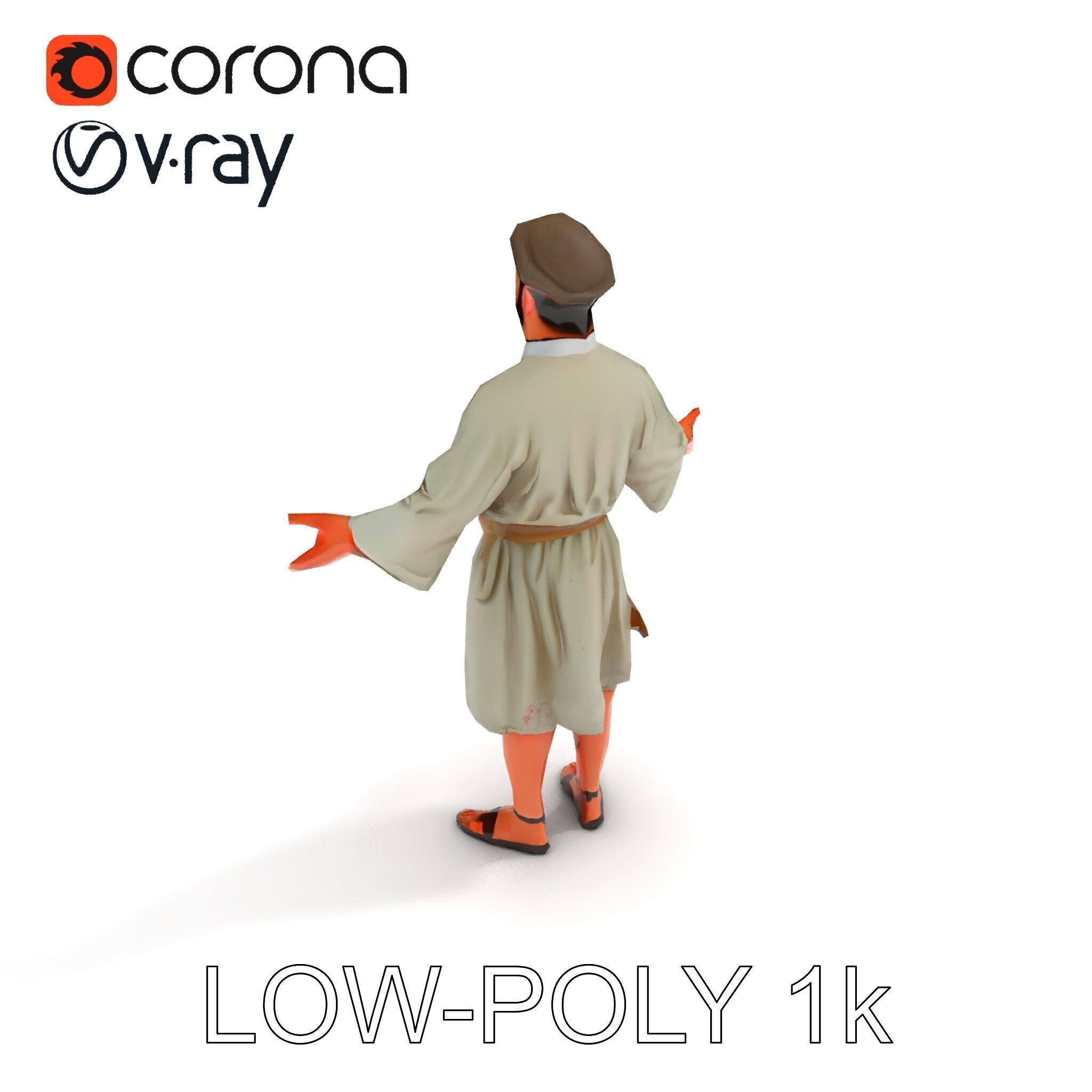 Friendly Medieval Artist in Traditional Attire D Character Model Low-poly 3D model_9