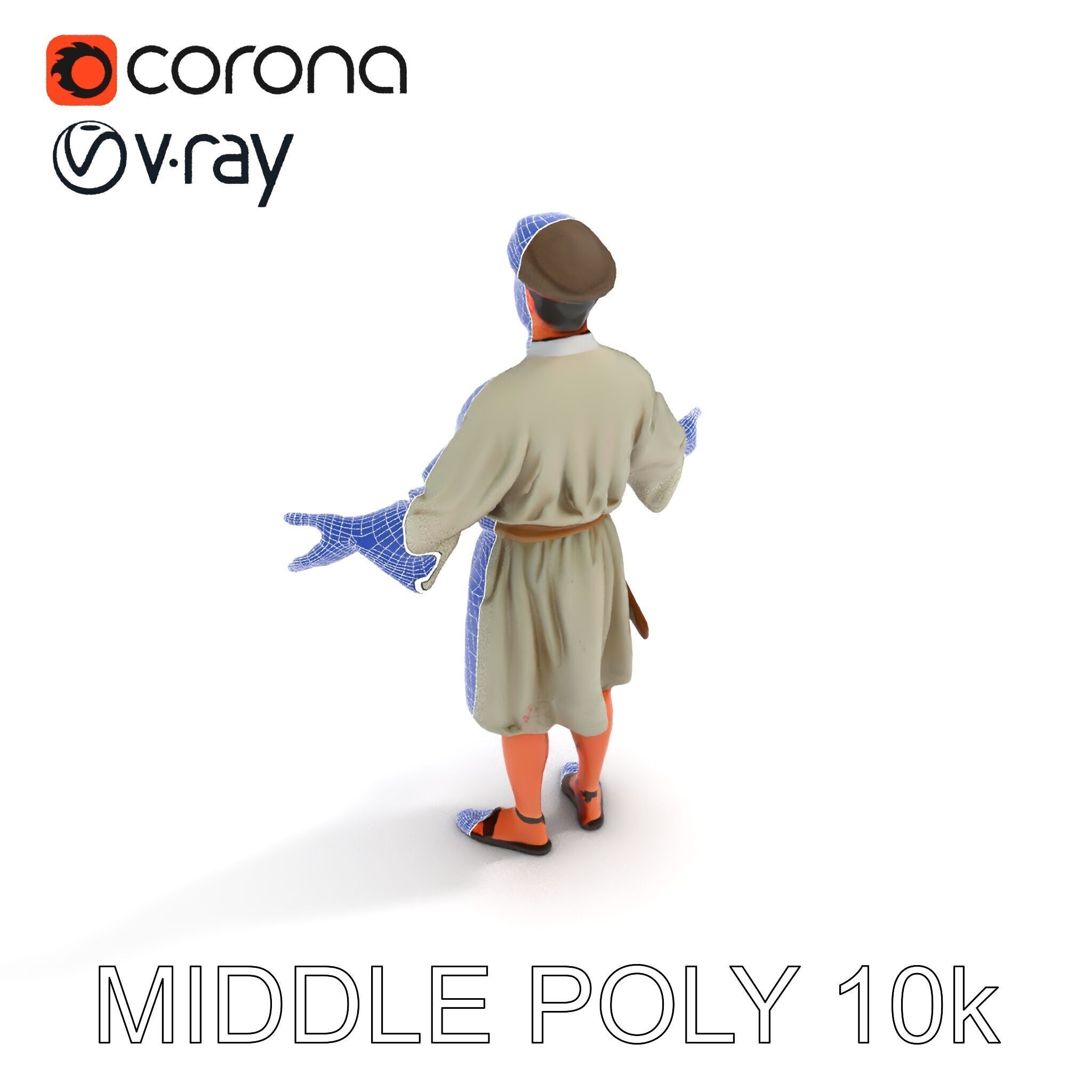 Friendly Medieval Artist in Traditional Attire D Character Model Low-poly 3D model_18