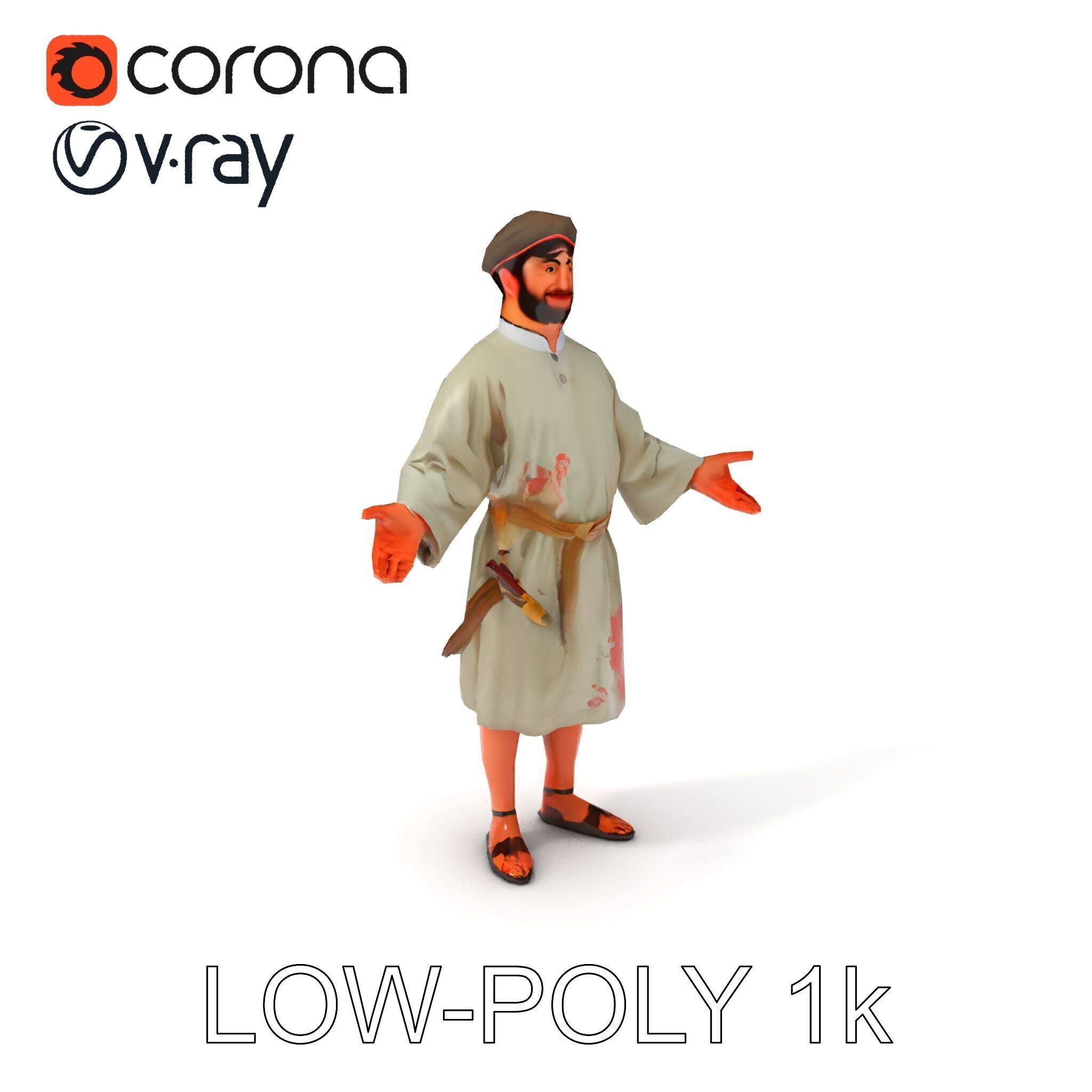 Friendly Medieval Artist in Traditional Attire D Character Model Low-poly 3D model_7