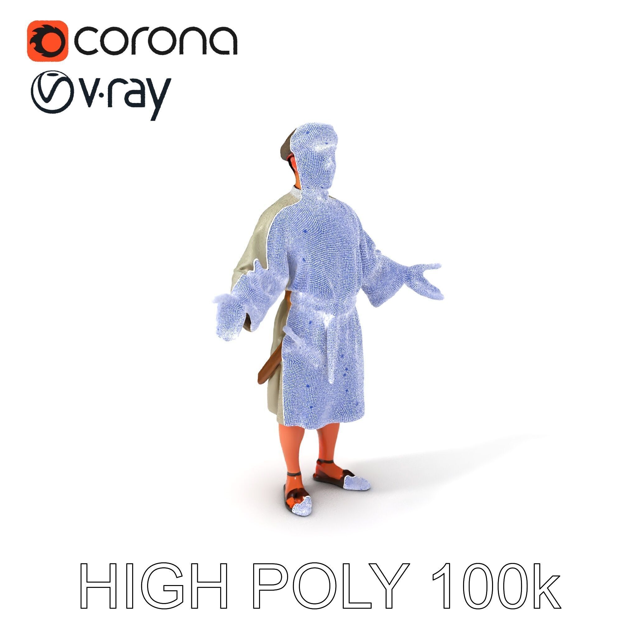 Friendly Medieval Artist in Traditional Attire D Character Model Low-poly 3D model_3