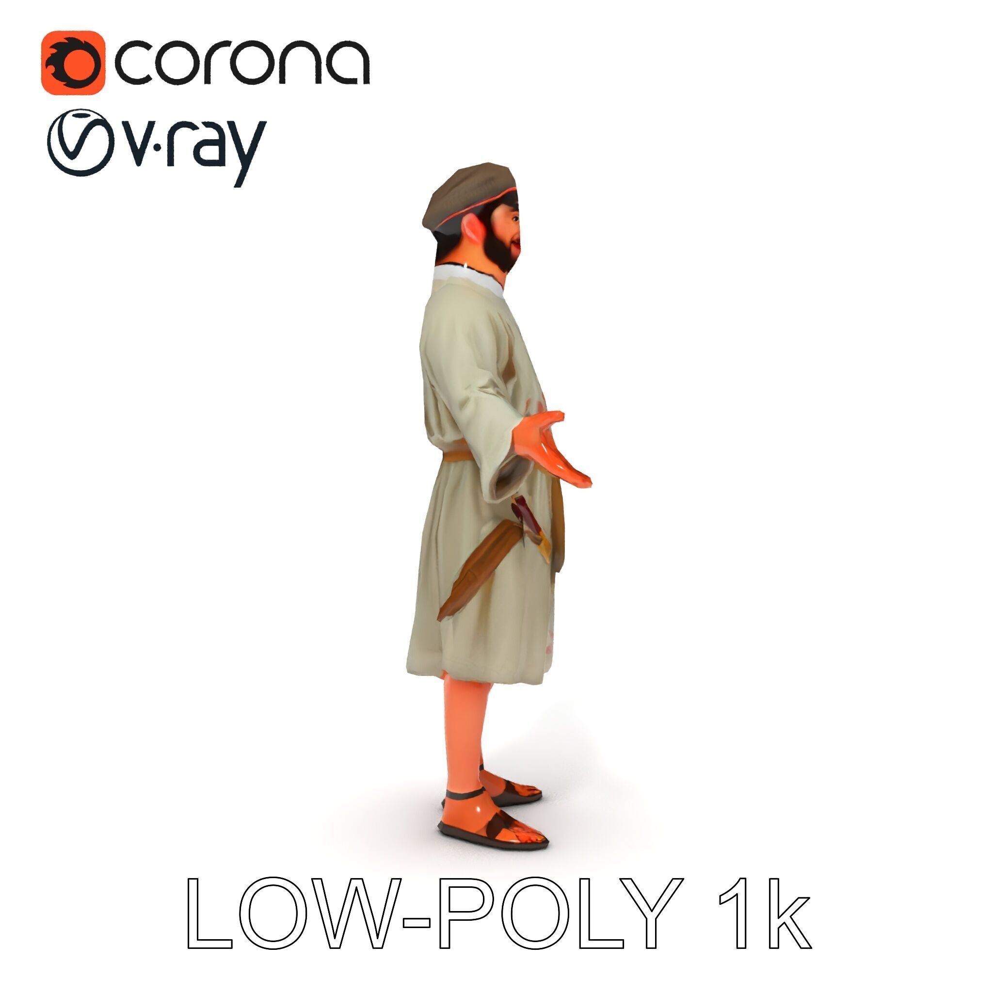 Friendly Medieval Artist in Traditional Attire D Character Model Low-poly 3D model_16