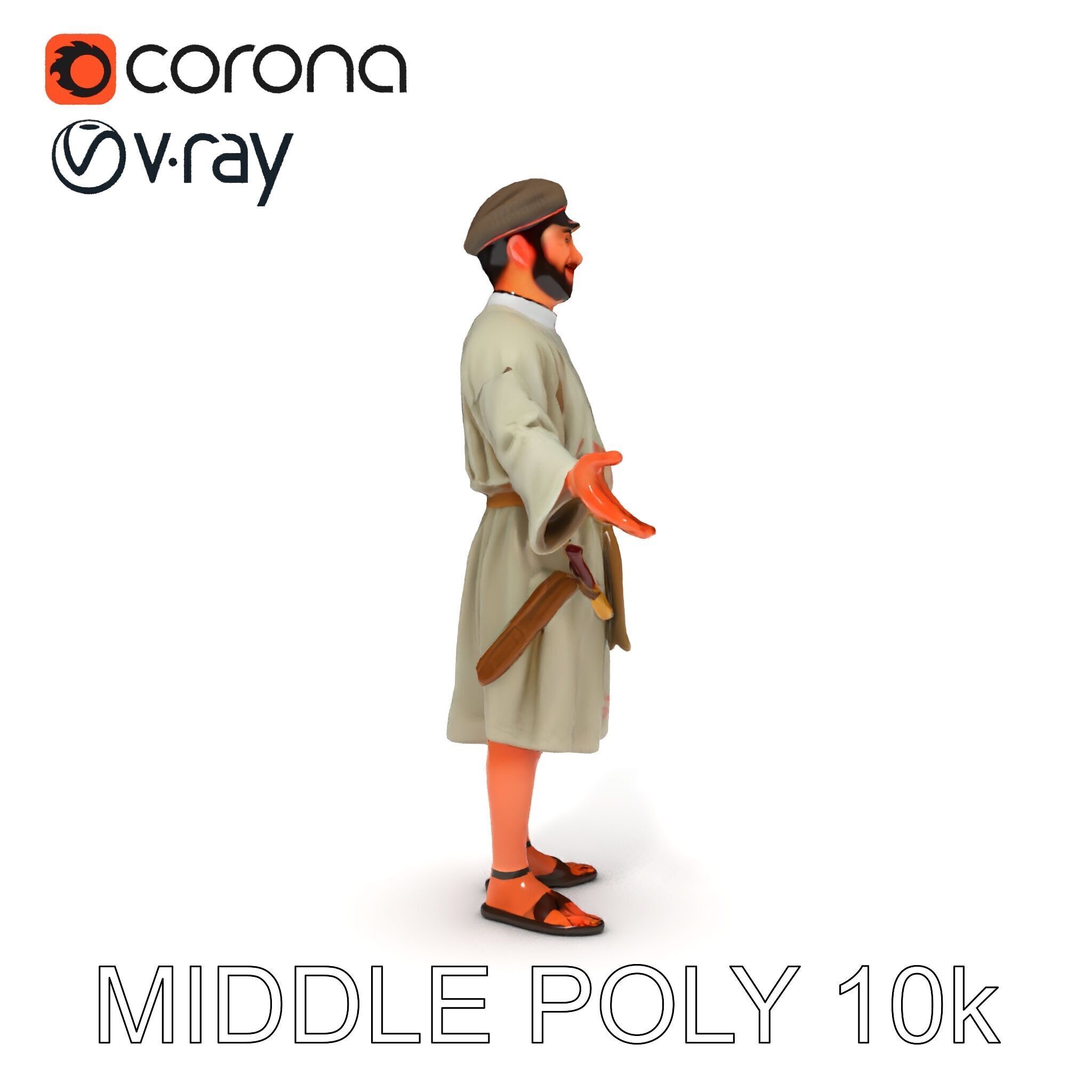 Friendly Medieval Artist in Traditional Attire D Character Model Low-poly 3D model_30