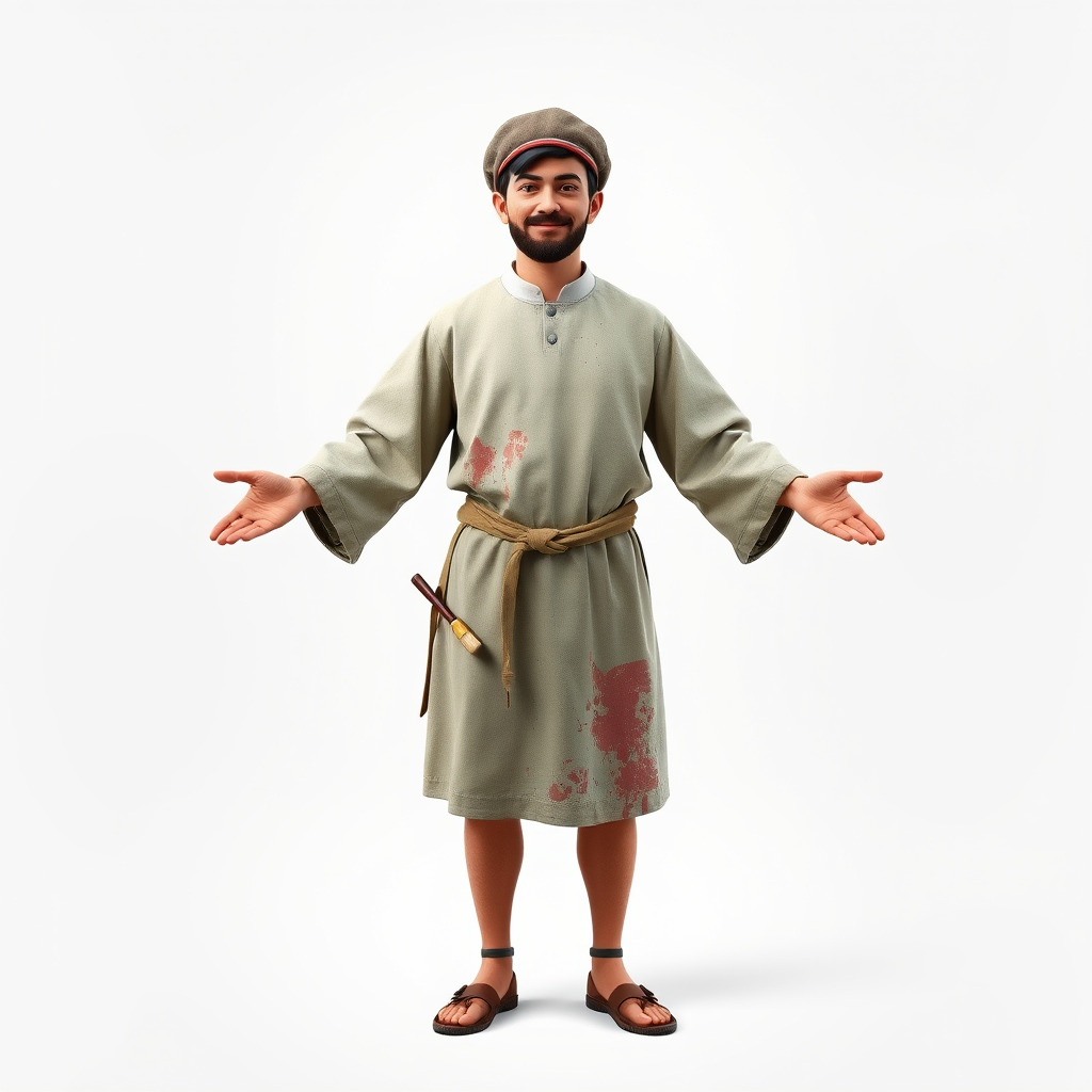 Friendly Medieval Artist in Traditional Attire D Character Model Low-poly 3D model_4