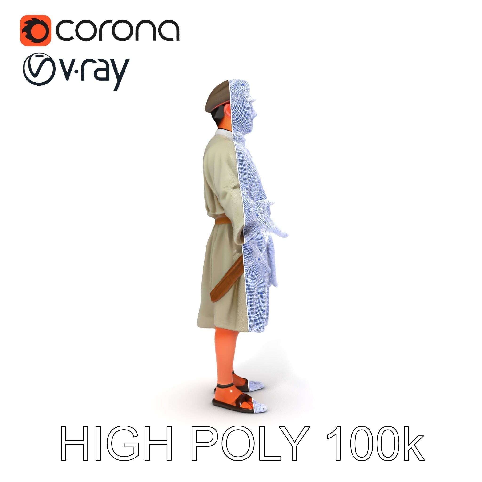 Friendly Medieval Artist in Traditional Attire D Character Model Low-poly 3D model_36