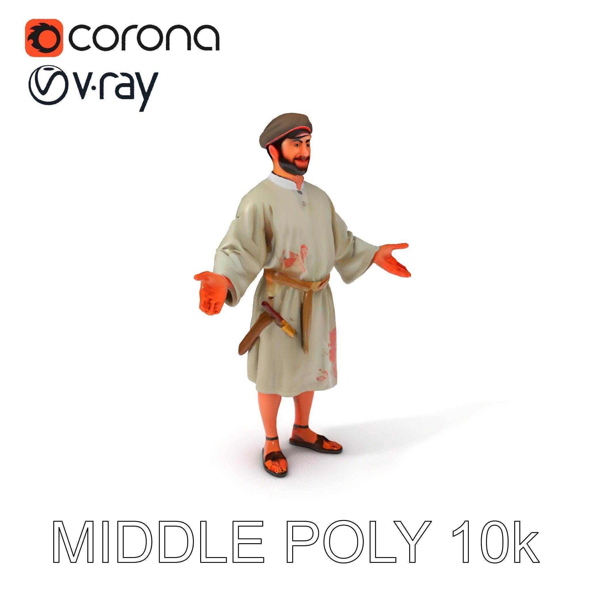 Friendly Medieval Artist in Traditional Attire D Character Model Low-poly 3D model_27
