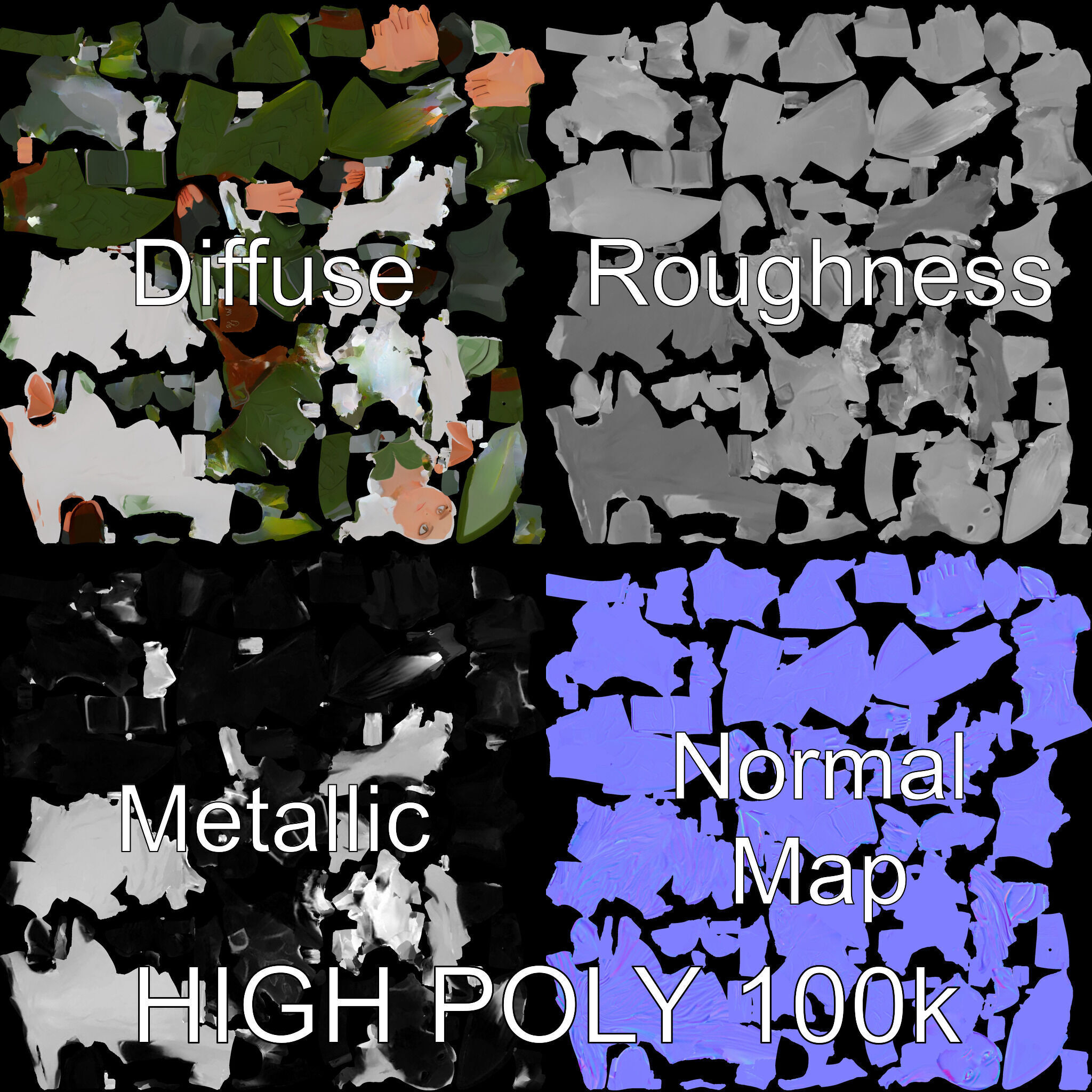 Elven Warrior Princess D Model with Green Armor and Silver Hair Low-poly 3D model_2