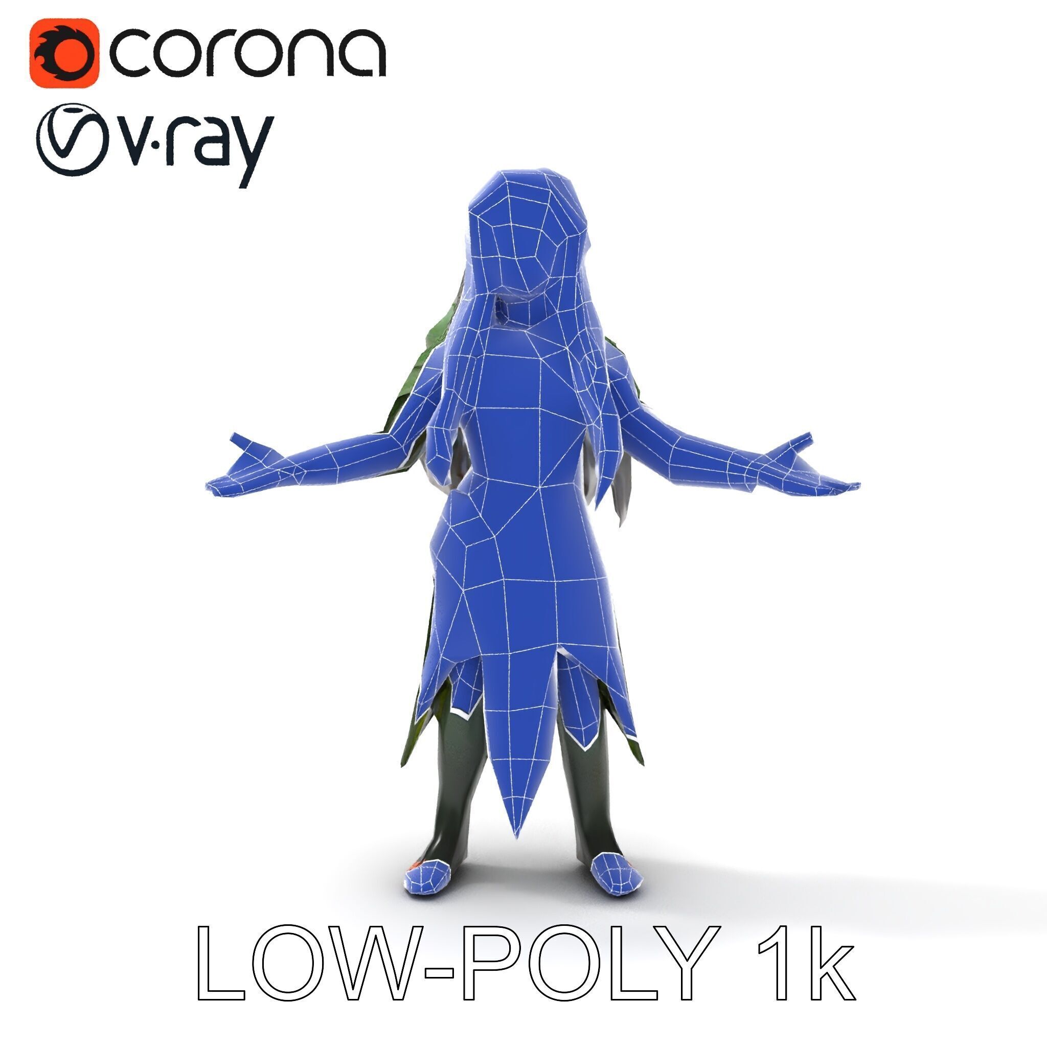 Elven Warrior Princess D Model with Green Armor and Silver Hair Low-poly 3D model_33