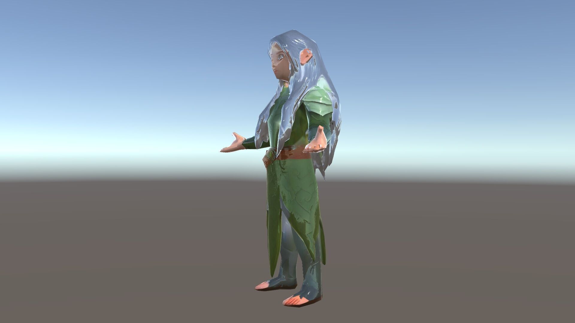 Elven Warrior Princess D Model with Green Armor and Silver Hair Low-poly 3D model_28