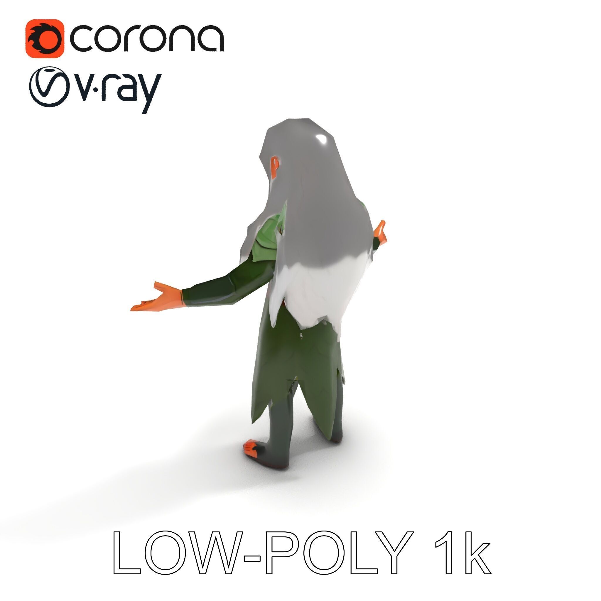 Elven Warrior Princess D Model with Green Armor and Silver Hair Low-poly 3D model_13