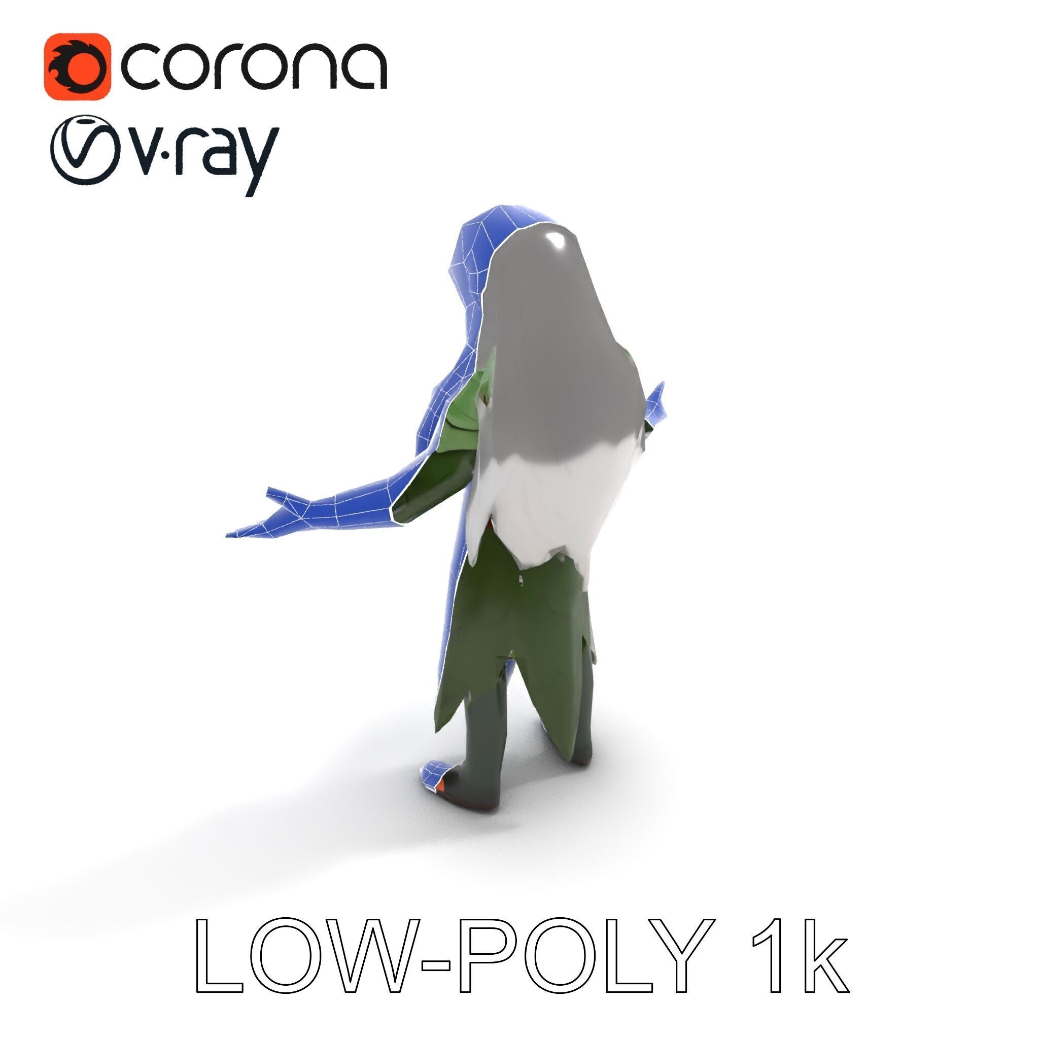 Elven Warrior Princess D Model with Green Armor and Silver Hair Low-poly 3D model_18