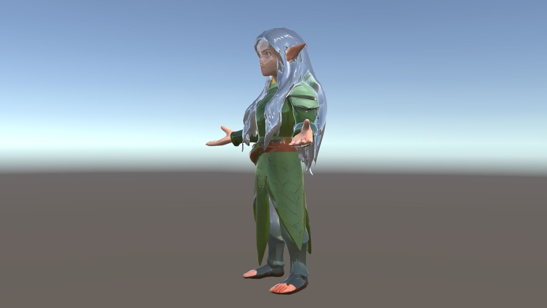 Elven Warrior Princess D Model with Green Armor and Silver Hair Low-poly 3D model_17