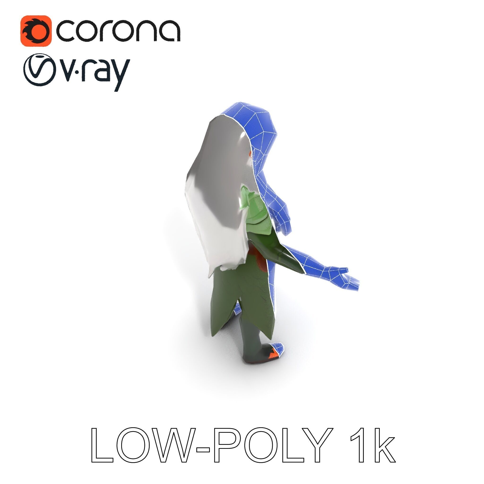 Elven Warrior Princess D Model with Green Armor and Silver Hair Low-poly 3D model_7