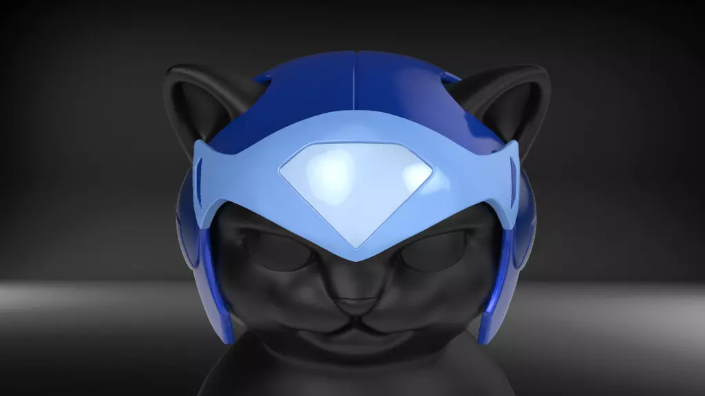 Cat Helmet Ninja Blue STL for 3D print model 3D print model_0