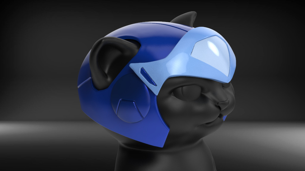Cat Helmet Ninja Blue STL for 3D print model 3D print model_1