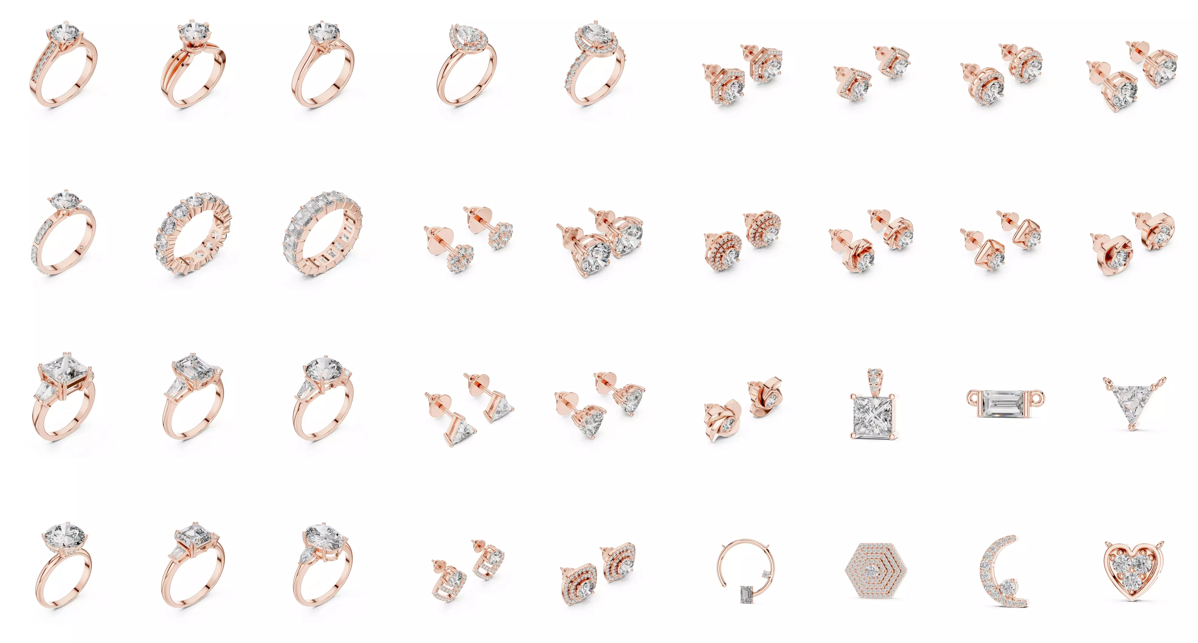 100 Solitaire Ring Earrings Pendant 3D print model_0