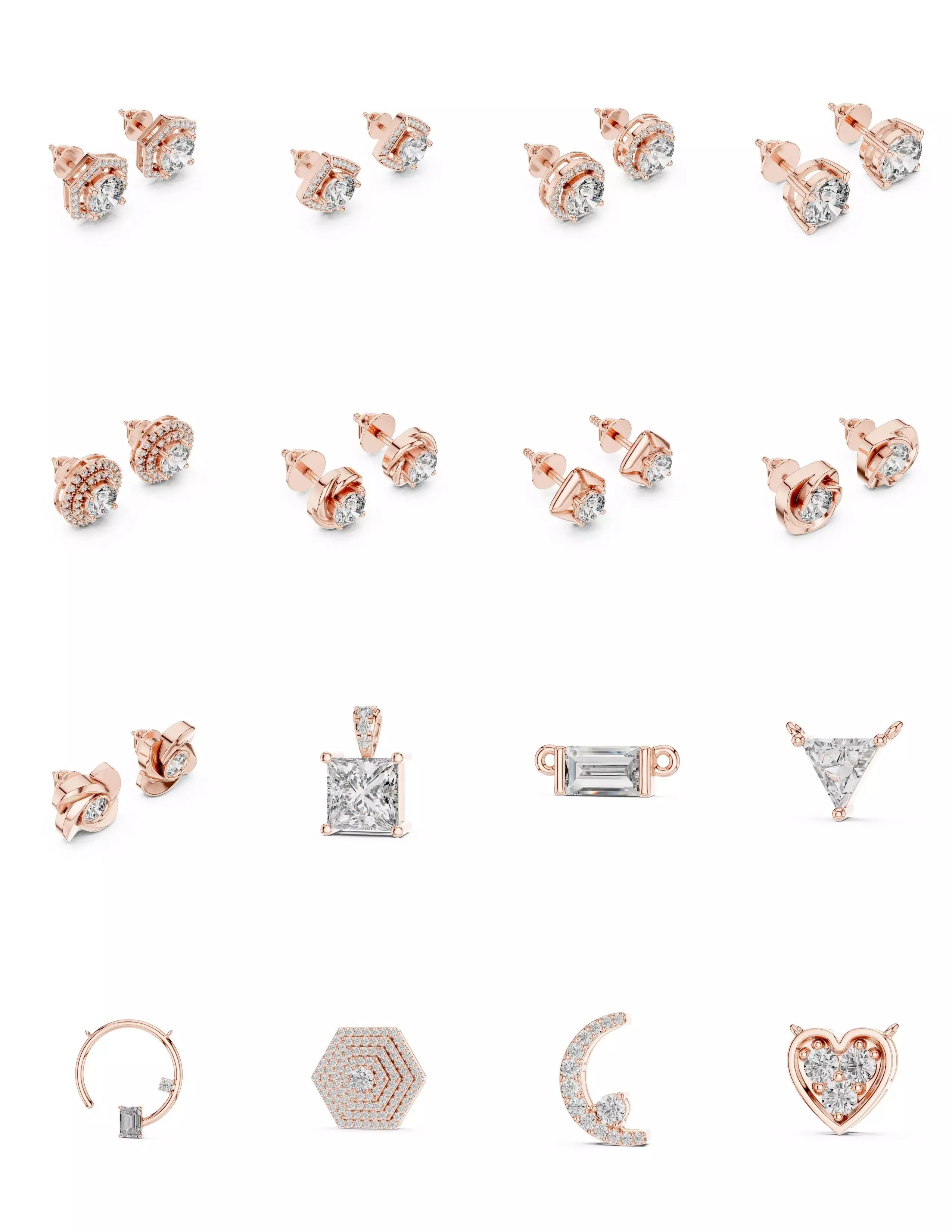 100 Solitaire Ring Earrings Pendant 3D print model_4