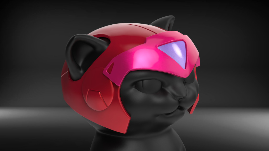 Cat Helmet Ninja Red STL for  3D print model_1