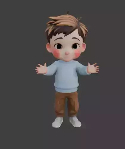 Cartoon Child Stylized Game-Ready 3D Model with PBR Textures