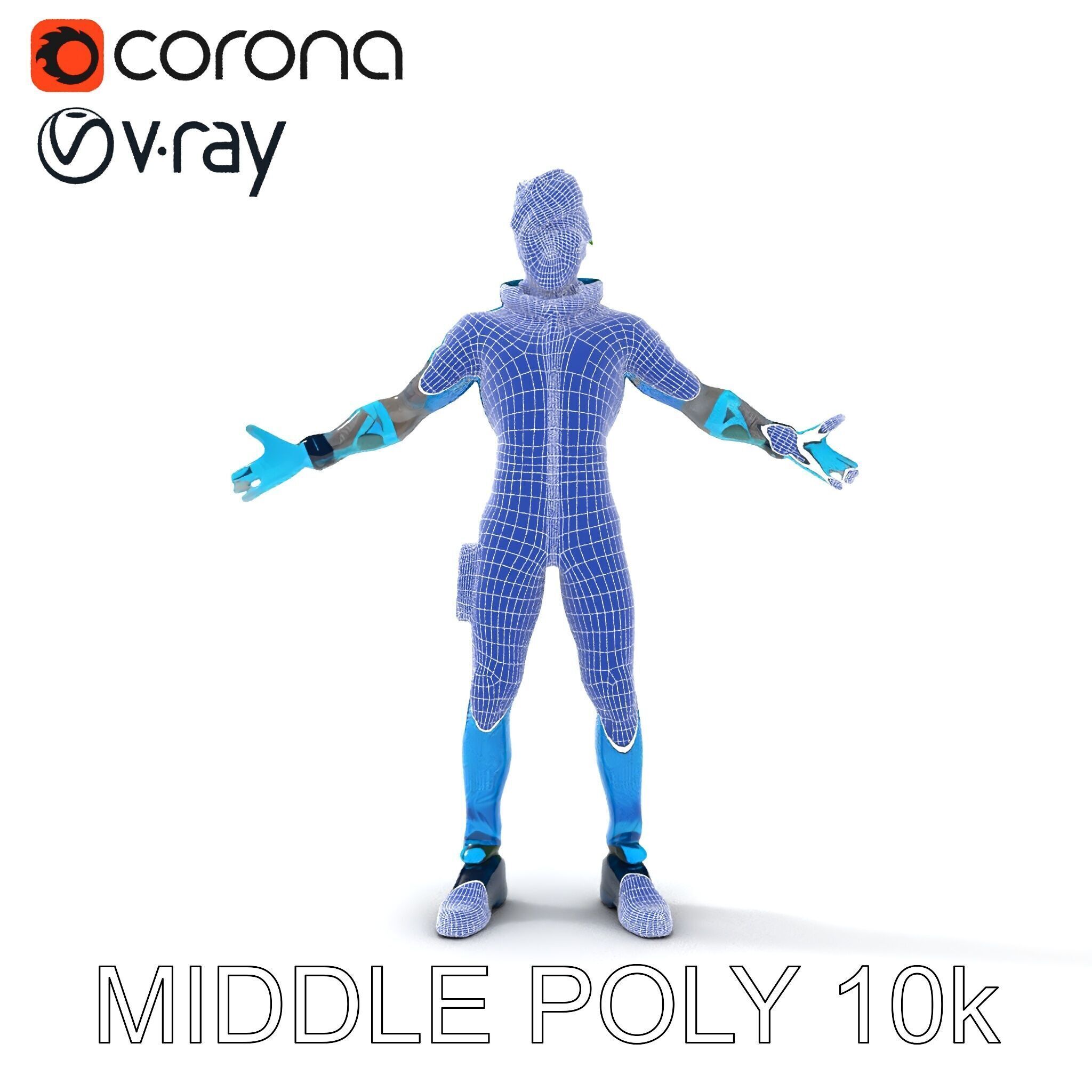 Neon Cyberpunk Character with Green Hair and Futuristic Suit Low-poly 3D model_13