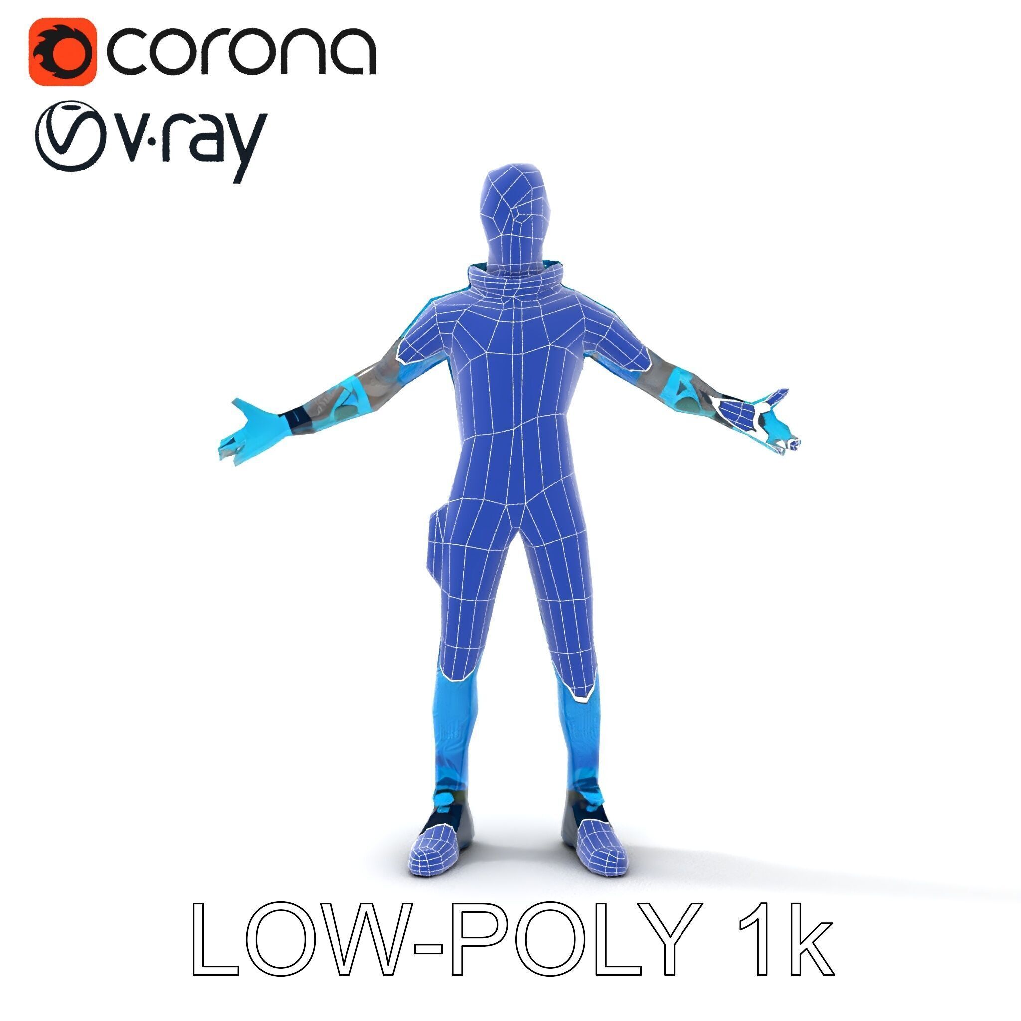 Neon Cyberpunk Character with Green Hair and Futuristic Suit Low-poly 3D model_17