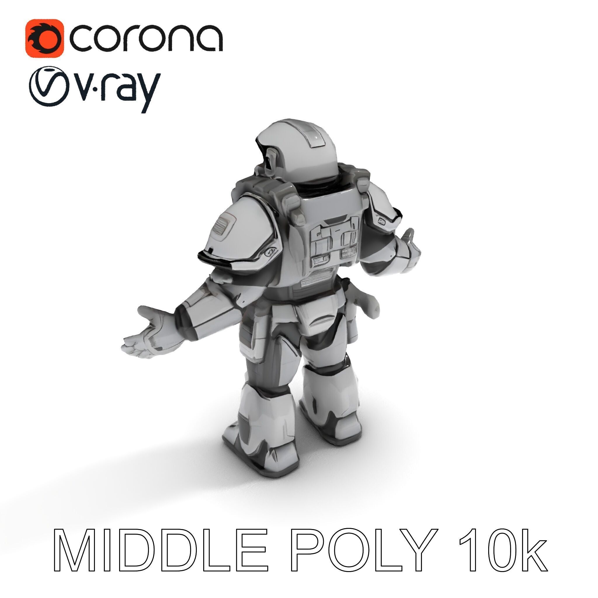 Futuristic Armored Combat Robot with Full Rigging and PBR Tex... Low-poly 3D model_37