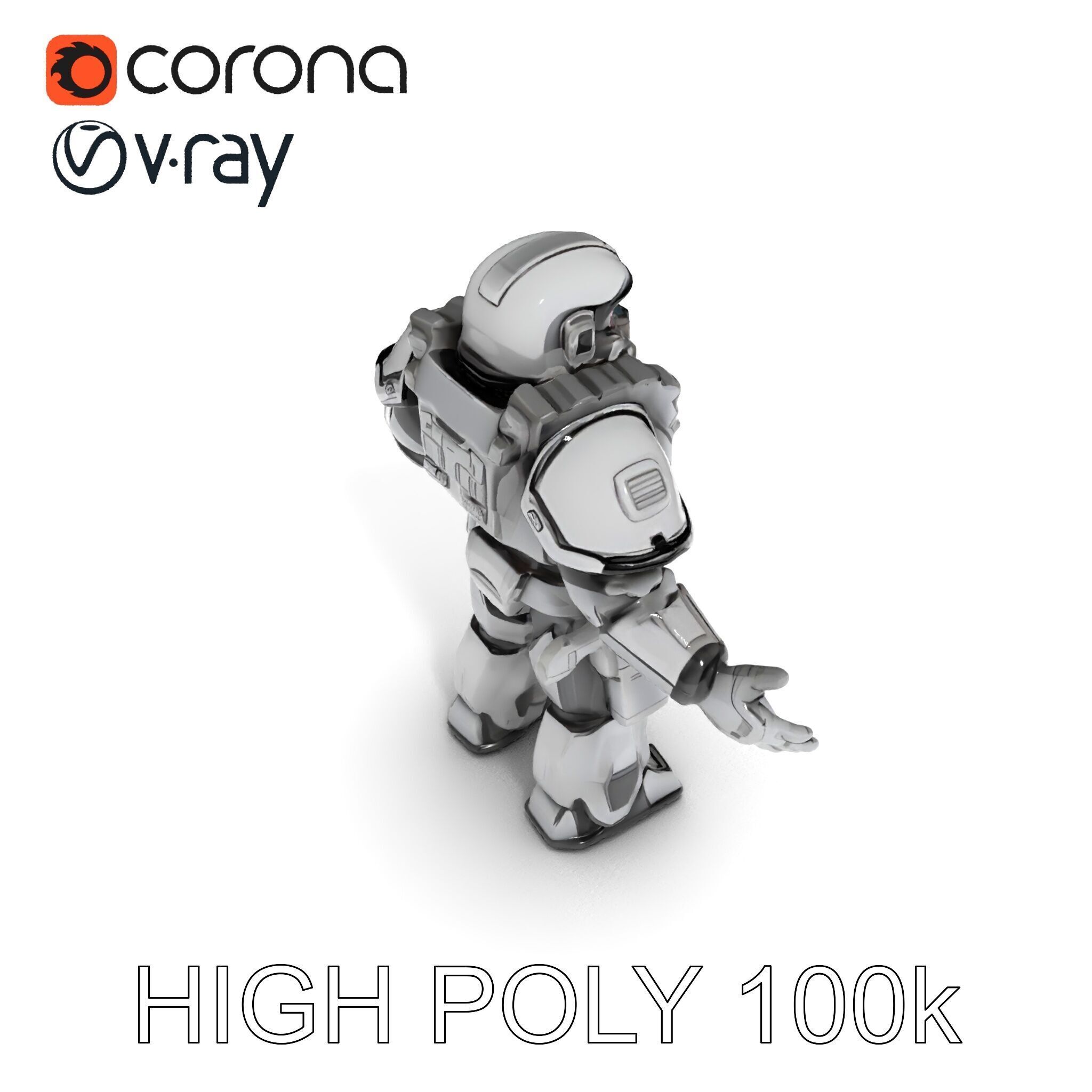 Futuristic Armored Combat Robot with Full Rigging and PBR Tex... Low-poly 3D model_8