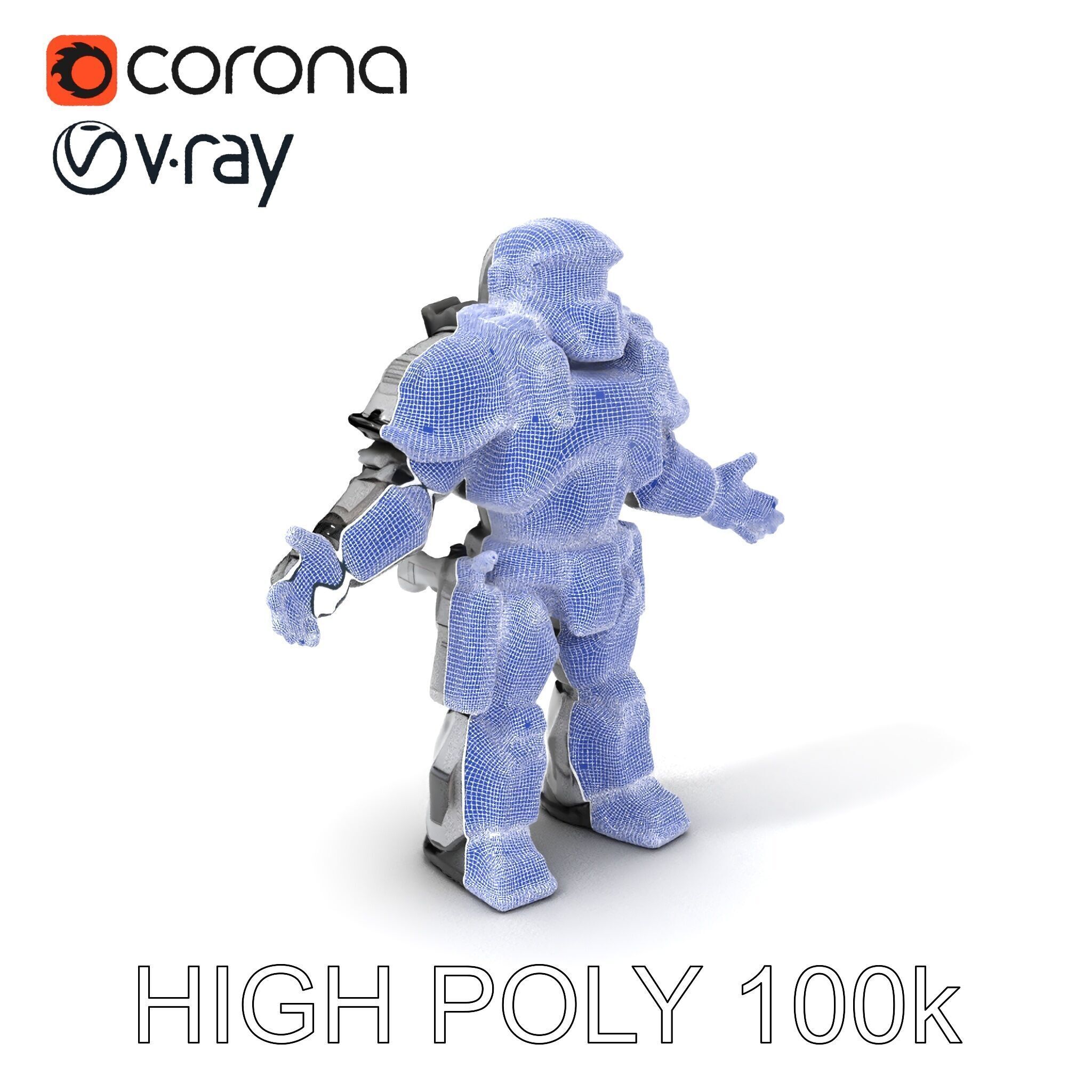 Futuristic Armored Combat Robot with Full Rigging and PBR Tex... Low-poly 3D model_3