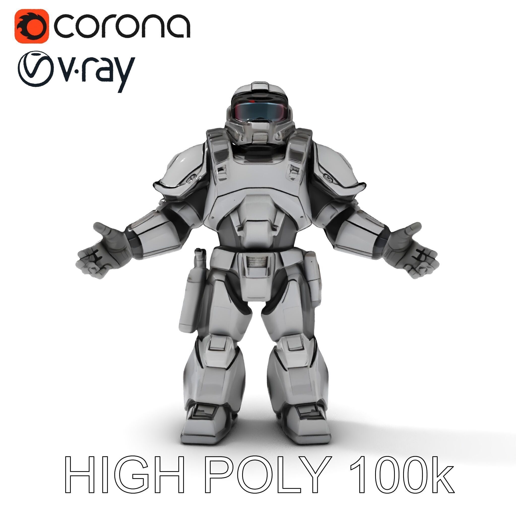 Futuristic Armored Combat Robot with Full Rigging and PBR Tex... Low-poly 3D model_35