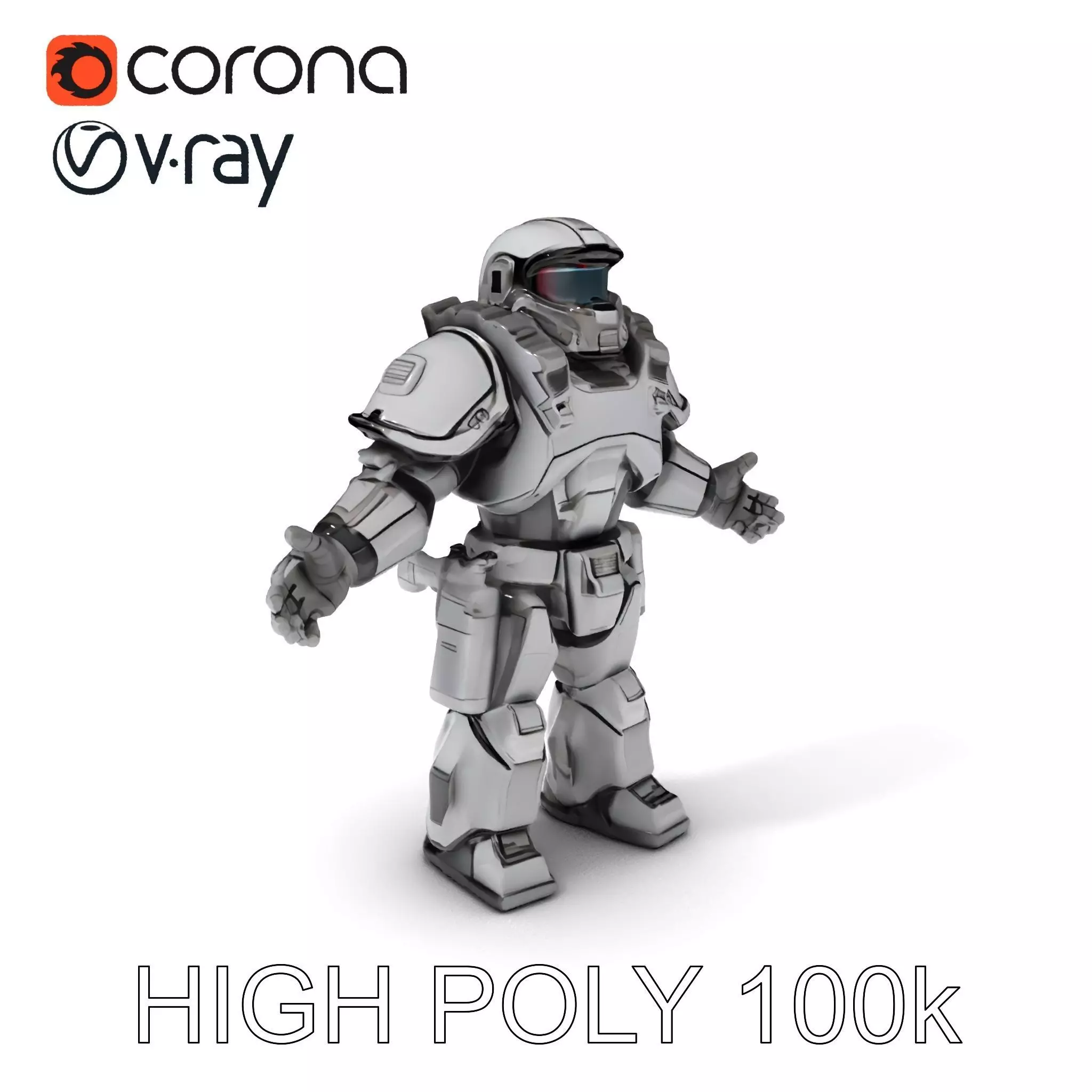 Futuristic Armored Combat Robot with Full Rigging and PBR Tex... Low-poly 3D model_0