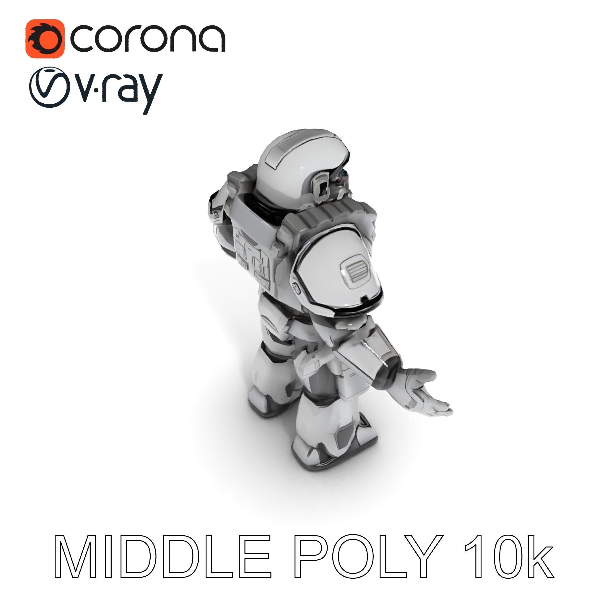 Futuristic Armored Combat Robot with Full Rigging and PBR Tex... Low-poly 3D model_33