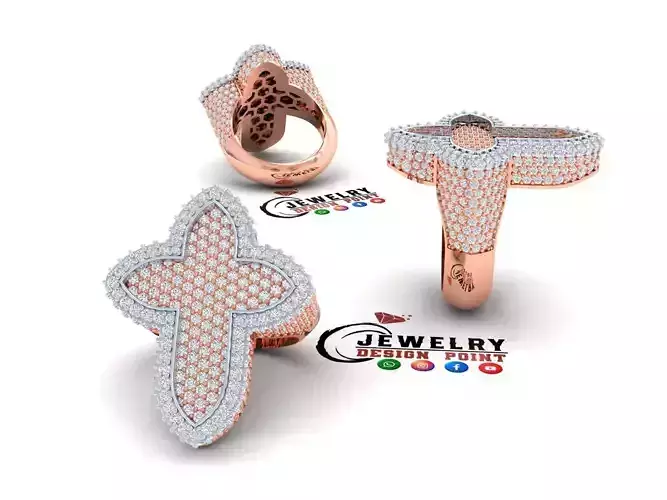 Custom Cross Diamond Ring - Crucifixion Cross Ice-out Ring