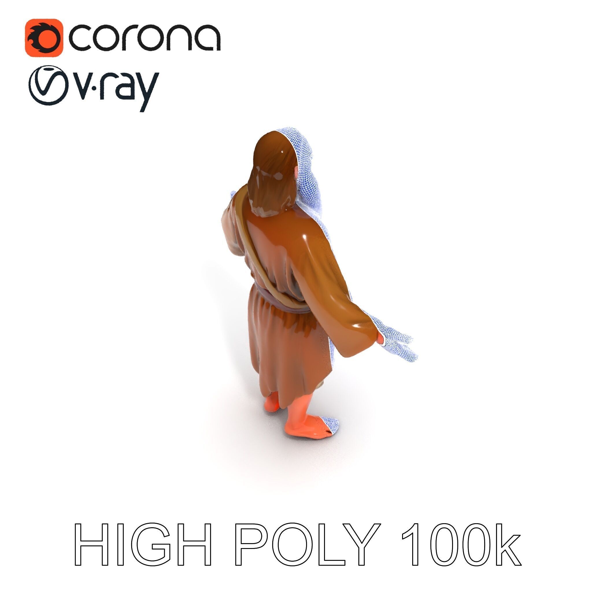 Bearded Monk D Model  Rigged PBR Textures Compatible with Mixamo Low-poly 3D model_29