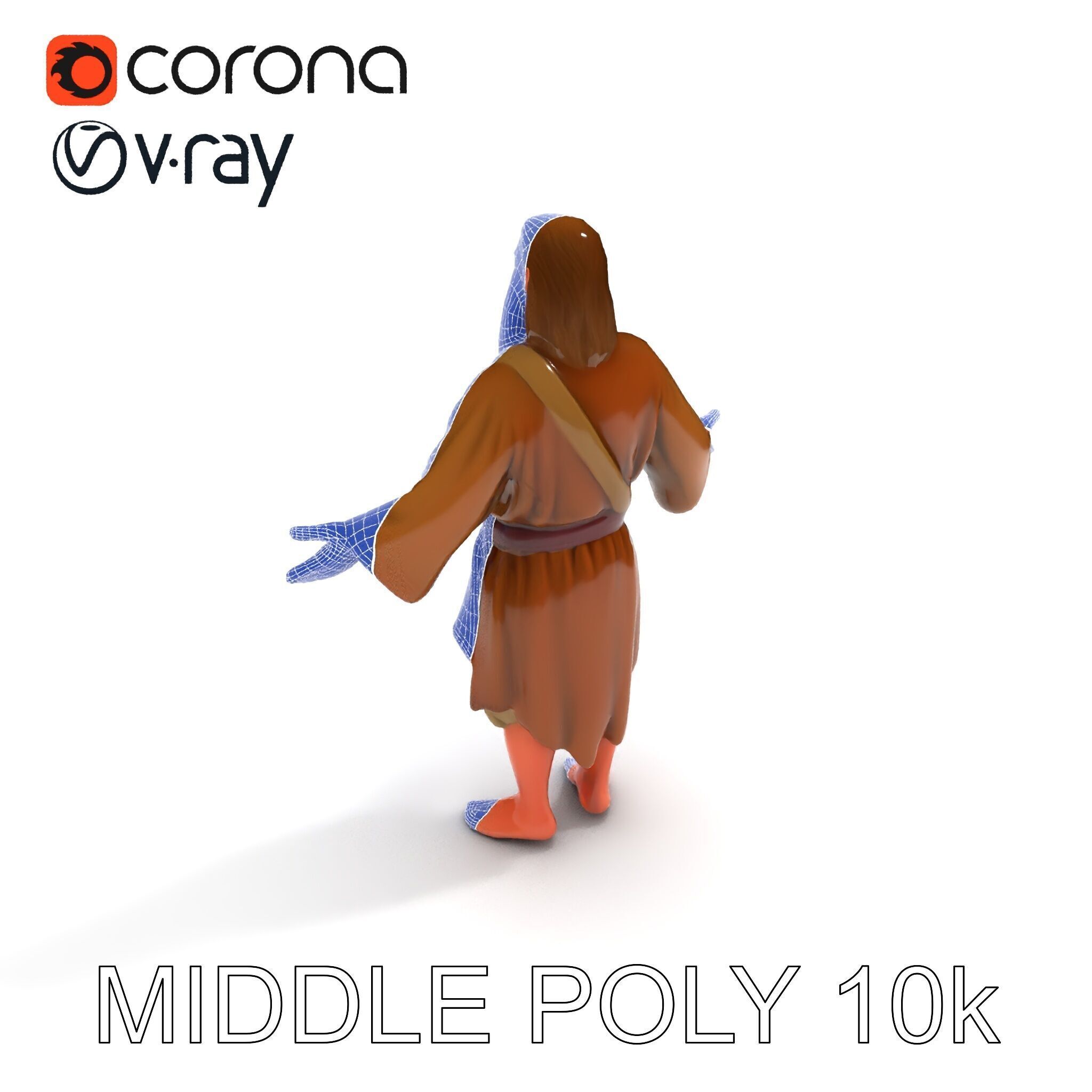 Bearded Monk D Model  Rigged PBR Textures Compatible with Mixamo Low-poly 3D model_32