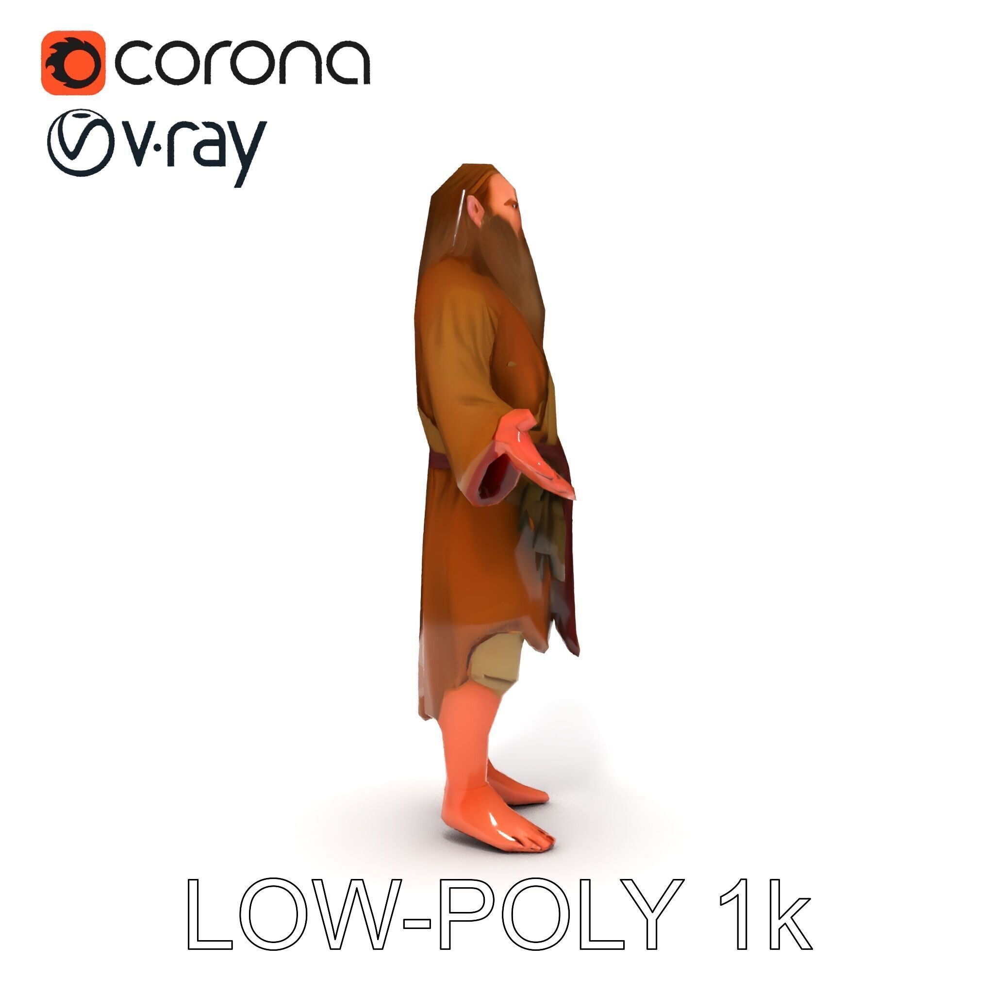 Bearded Monk D Model  Rigged PBR Textures Compatible with Mixamo Low-poly 3D model_9