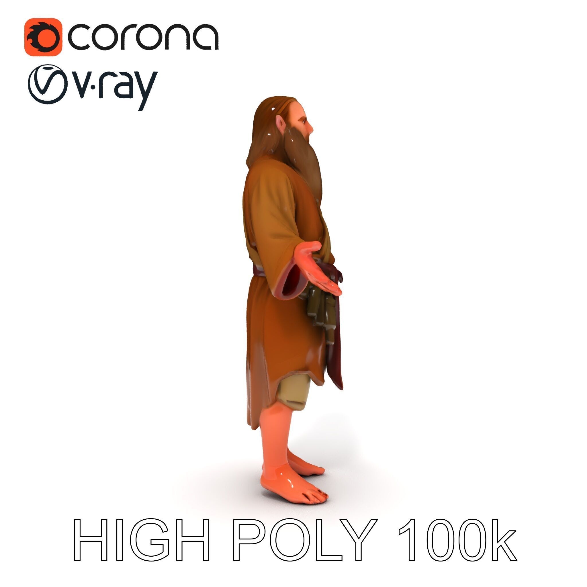 Bearded Monk D Model  Rigged PBR Textures Compatible with Mixamo Low-poly 3D model_34