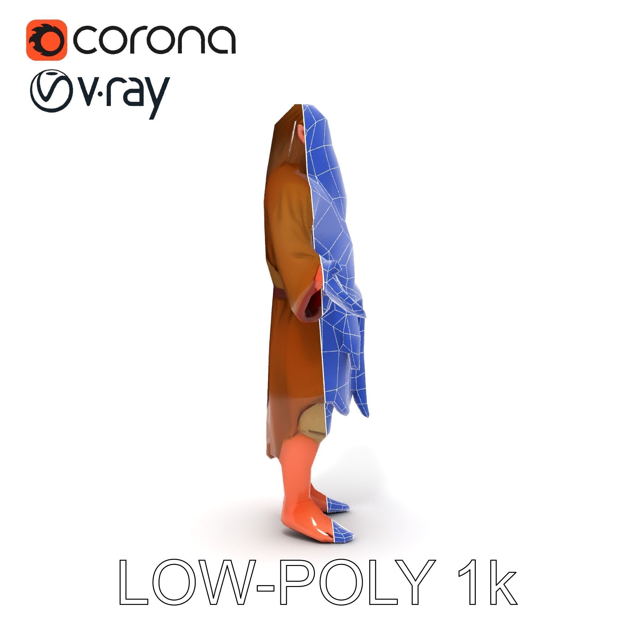 Bearded Monk D Model  Rigged PBR Textures Compatible with Mixamo Low-poly 3D model_11