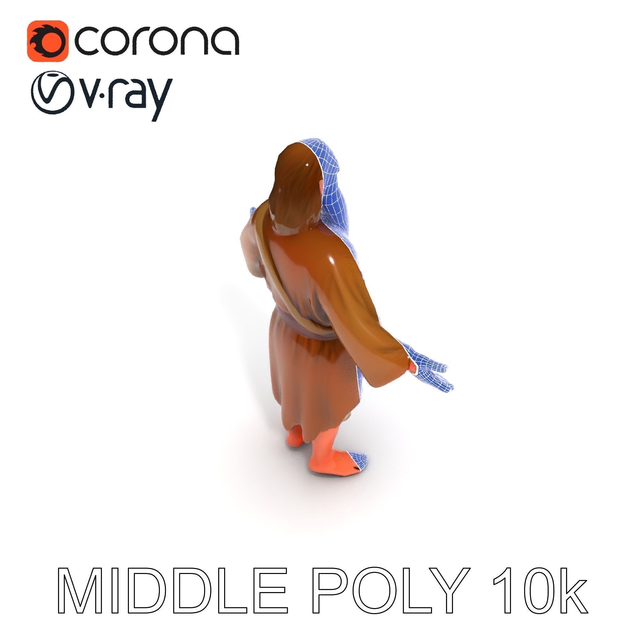 Bearded Monk D Model  Rigged PBR Textures Compatible with Mixamo Low-poly 3D model_8