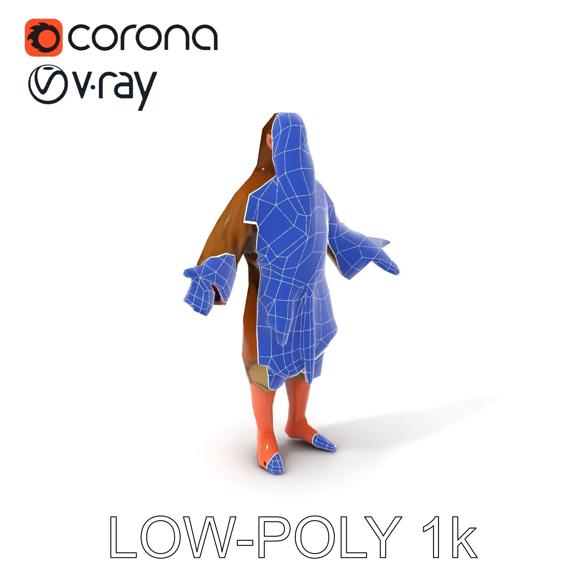 Bearded Monk D Model  Rigged PBR Textures Compatible with Mixamo Low-poly 3D model_14