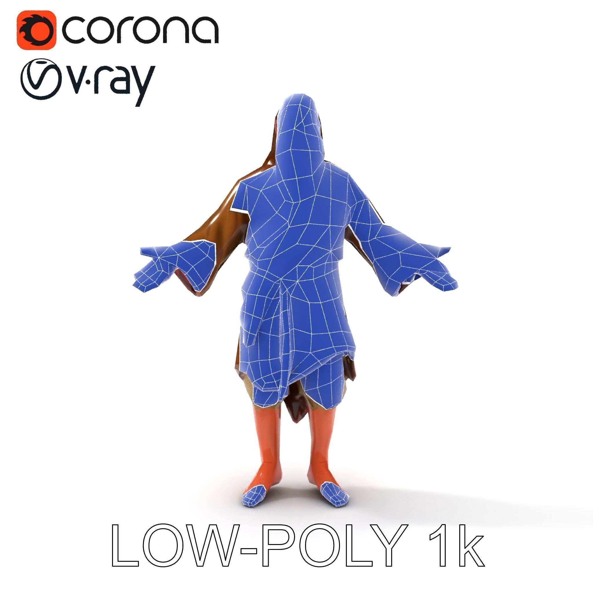 Bearded Monk D Model  Rigged PBR Textures Compatible with Mixamo Low-poly 3D model_31