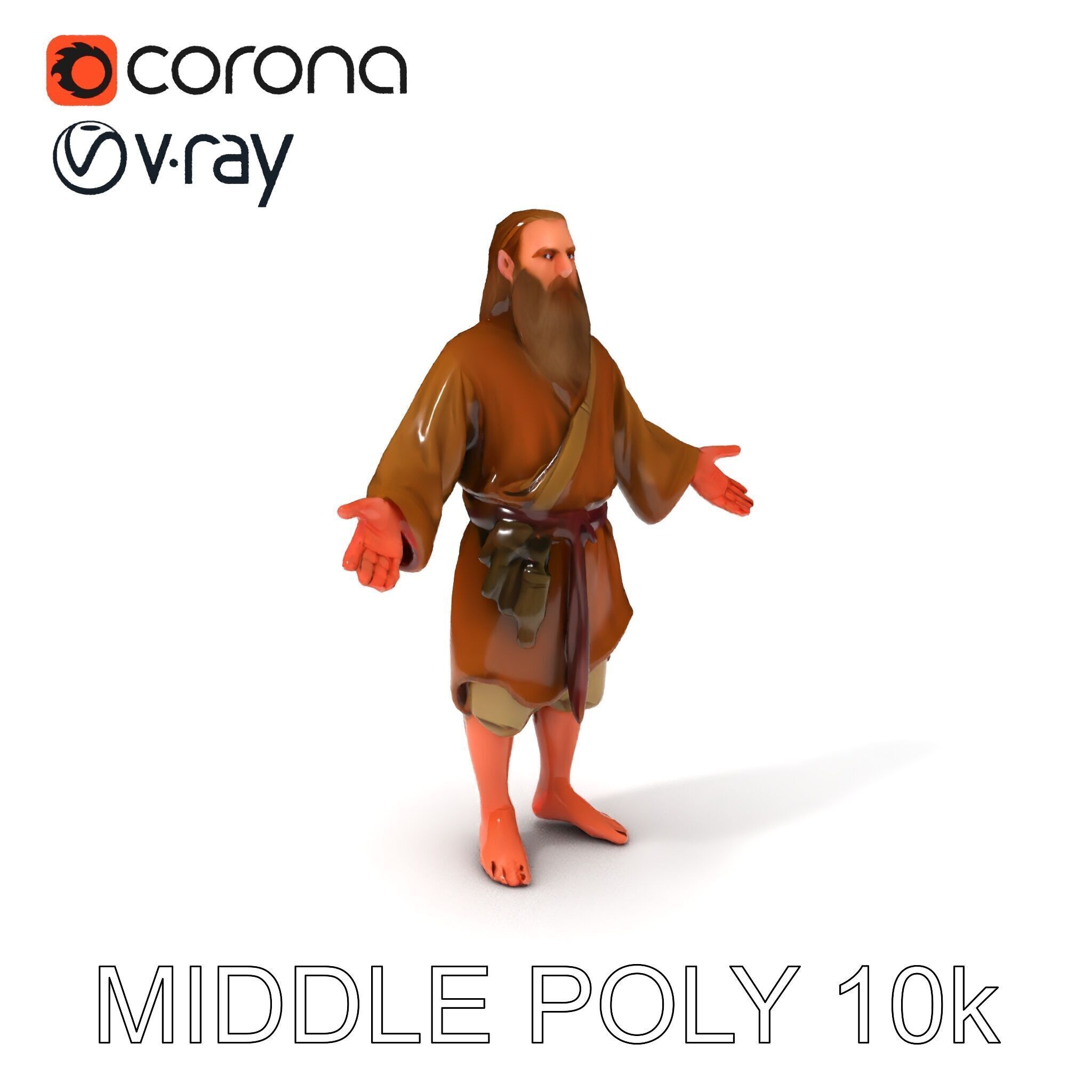 Bearded Monk D Model  Rigged PBR Textures Compatible with Mixamo Low-poly 3D model_27