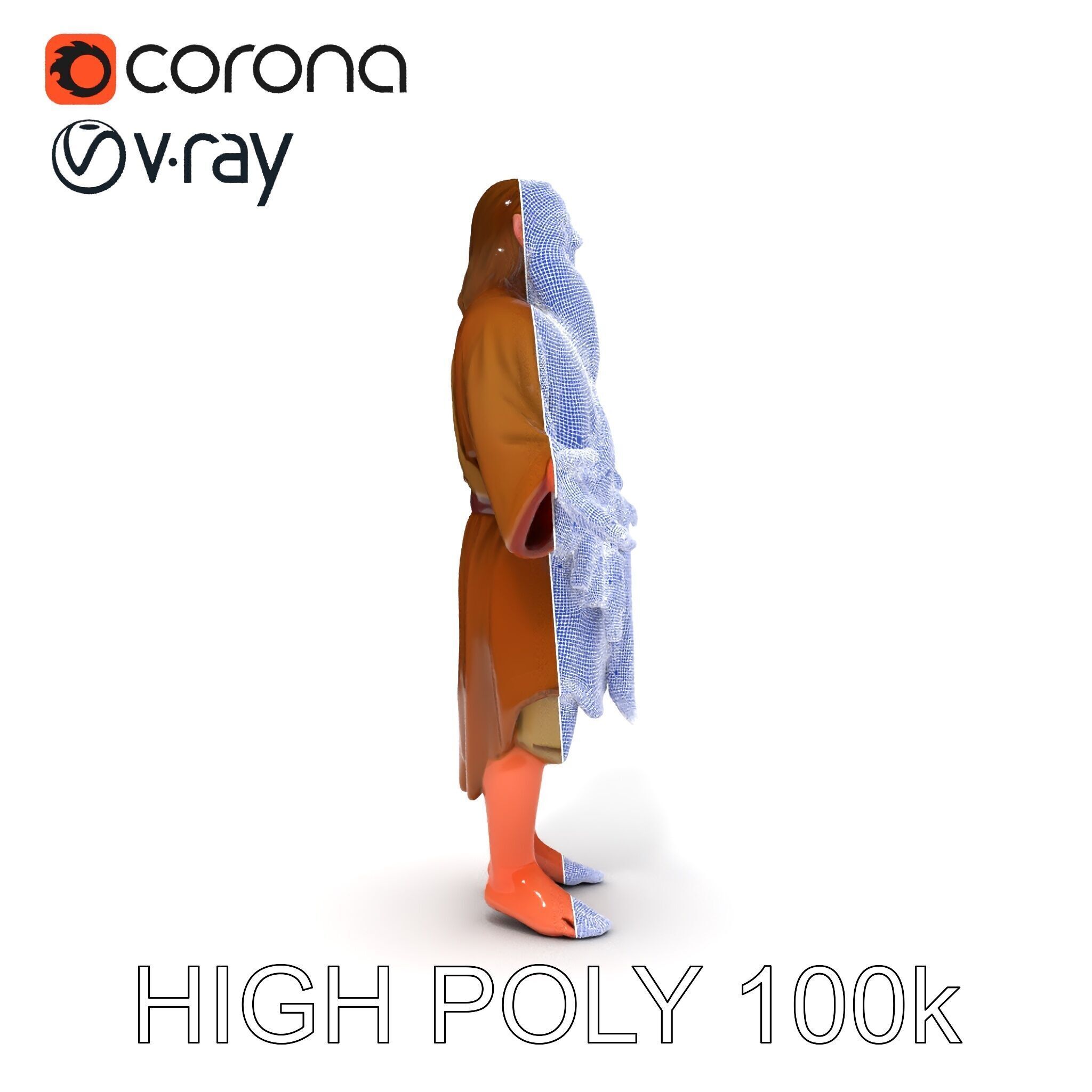 Bearded Monk D Model  Rigged PBR Textures Compatible with Mixamo Low-poly 3D model_21