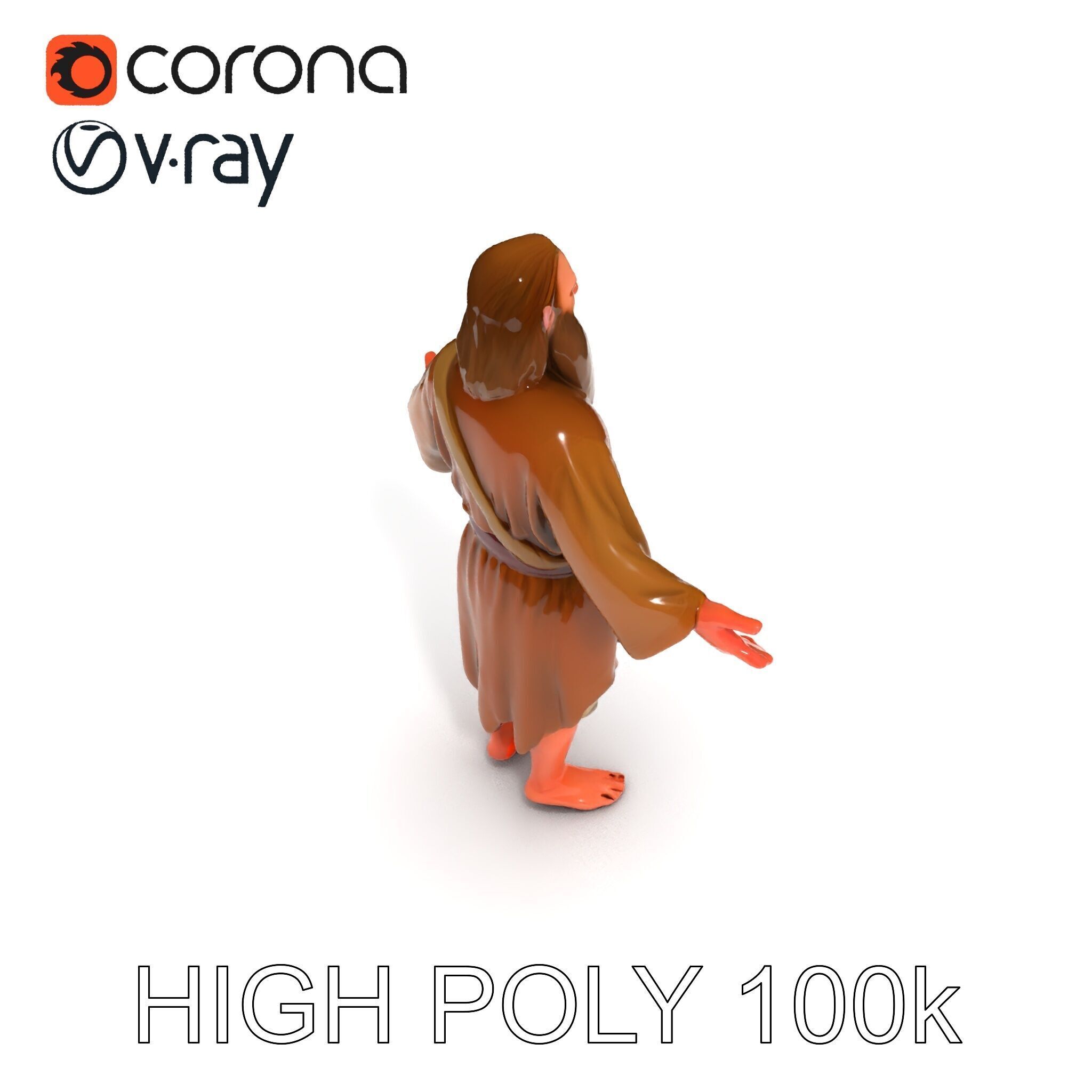 Bearded Monk D Model  Rigged PBR Textures Compatible with Mixamo Low-poly 3D model_18