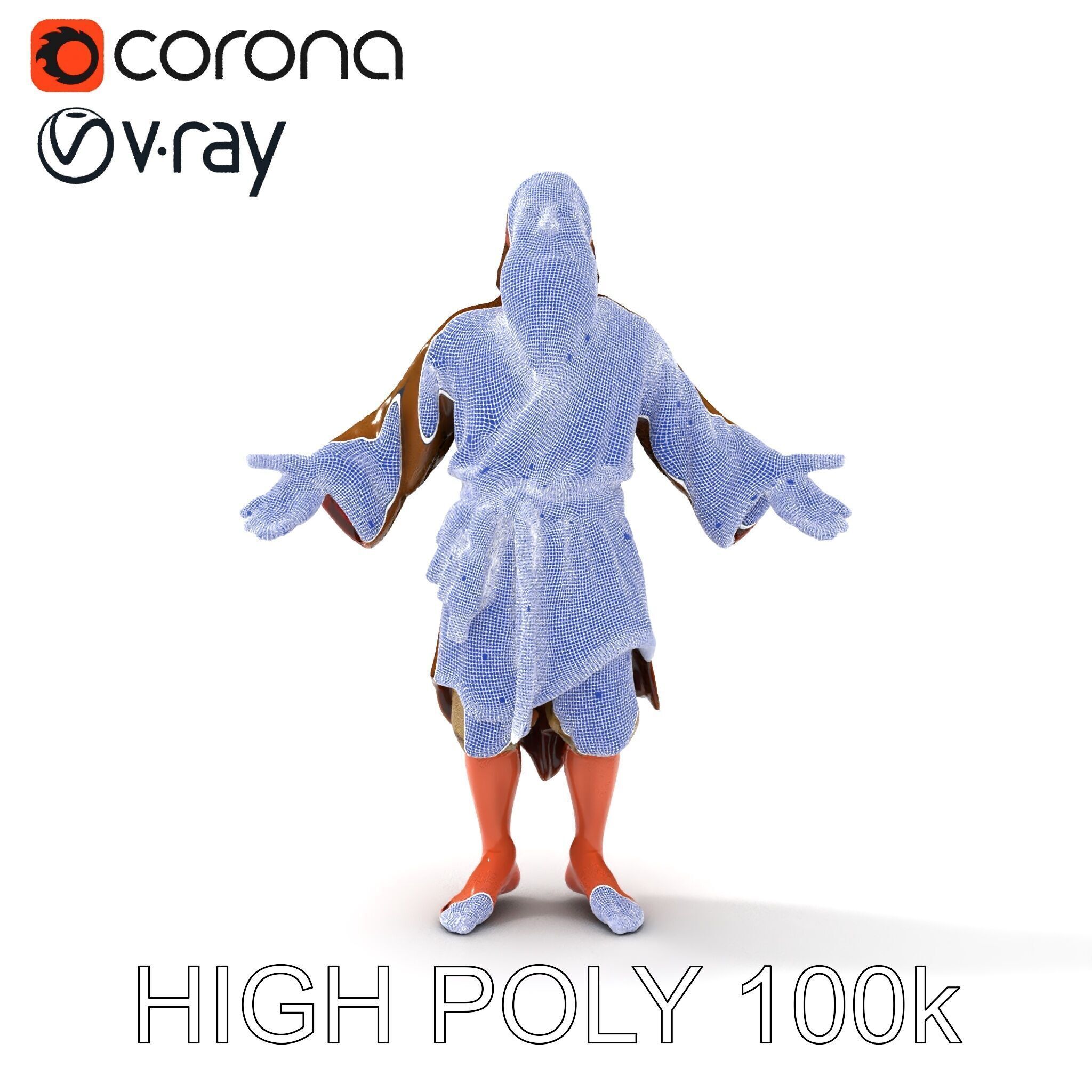 Bearded Monk D Model  Rigged PBR Textures Compatible with Mixamo Low-poly 3D model_24