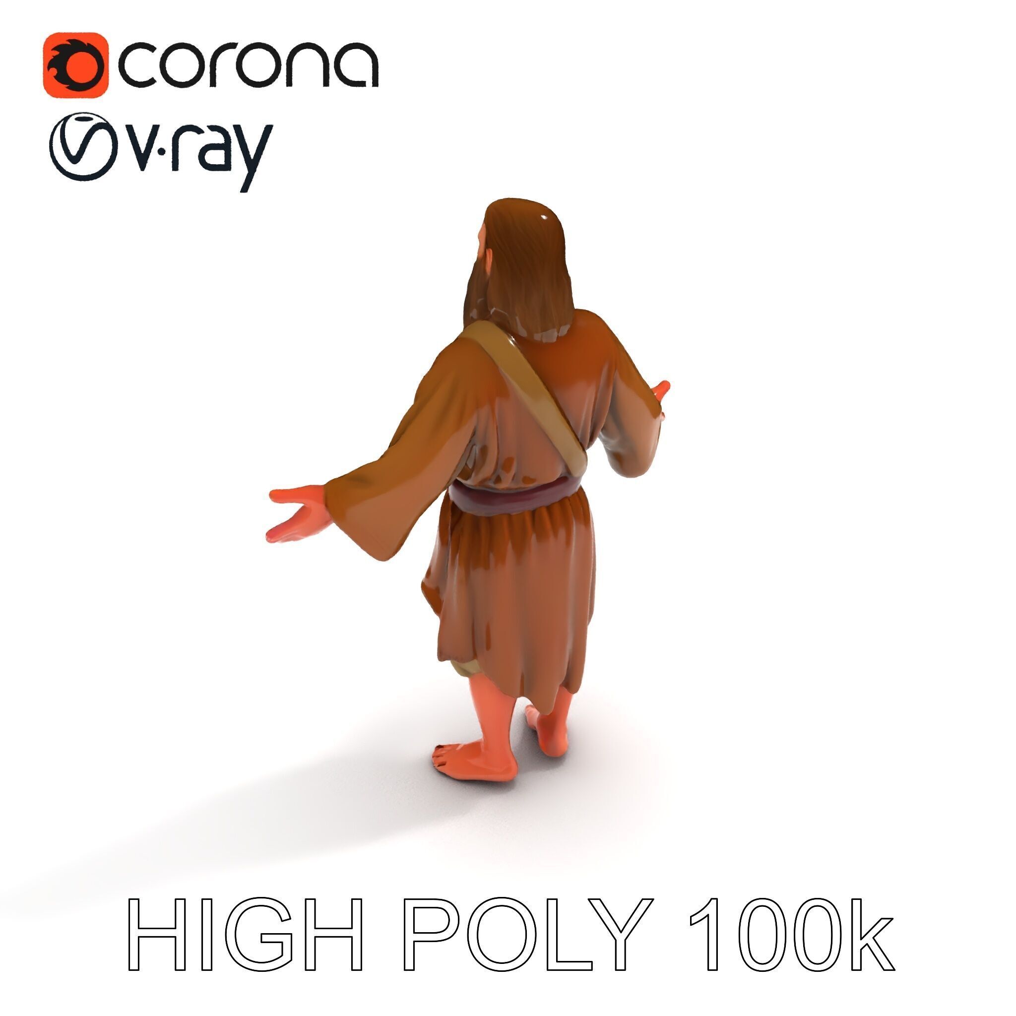 Bearded Monk D Model  Rigged PBR Textures Compatible with Mixamo Low-poly 3D model_12