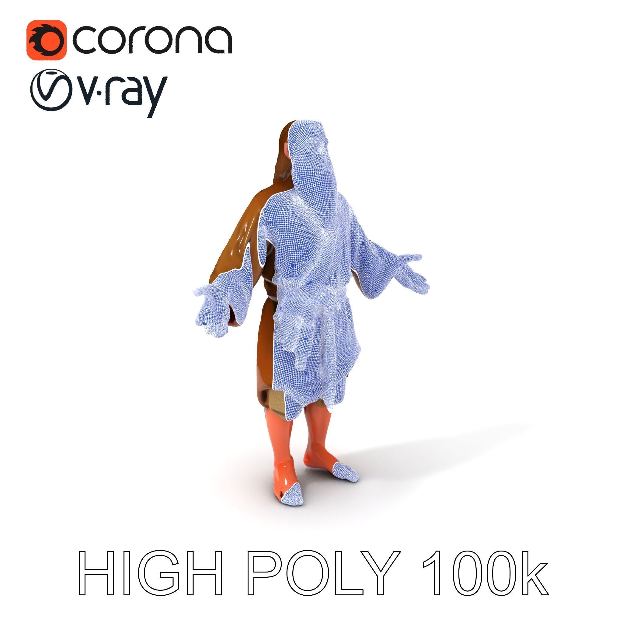 Bearded Monk D Model  Rigged PBR Textures Compatible with Mixamo Low-poly 3D model_3