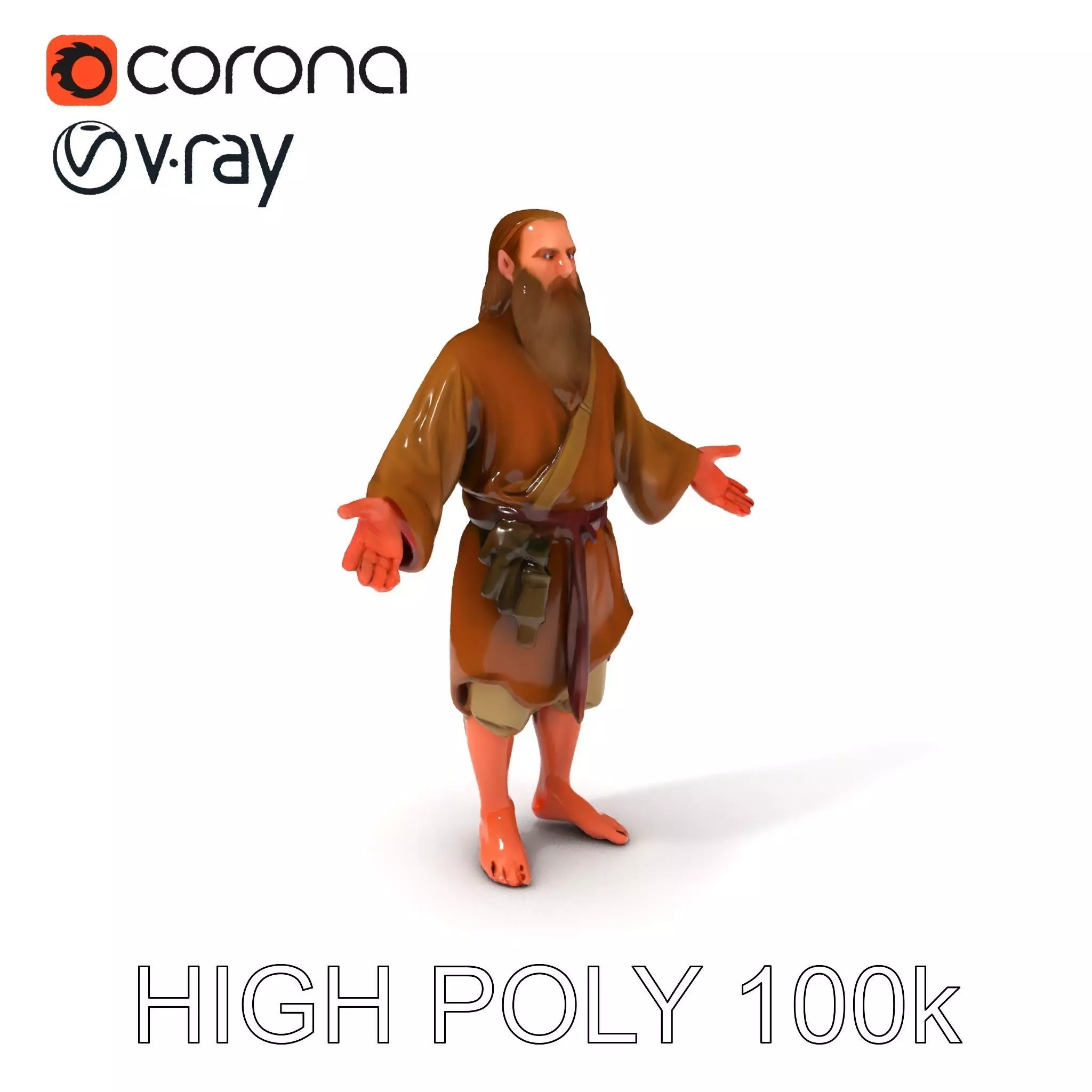 Bearded Monk D Model  Rigged PBR Textures Compatible with Mixamo Low-poly 3D model_0